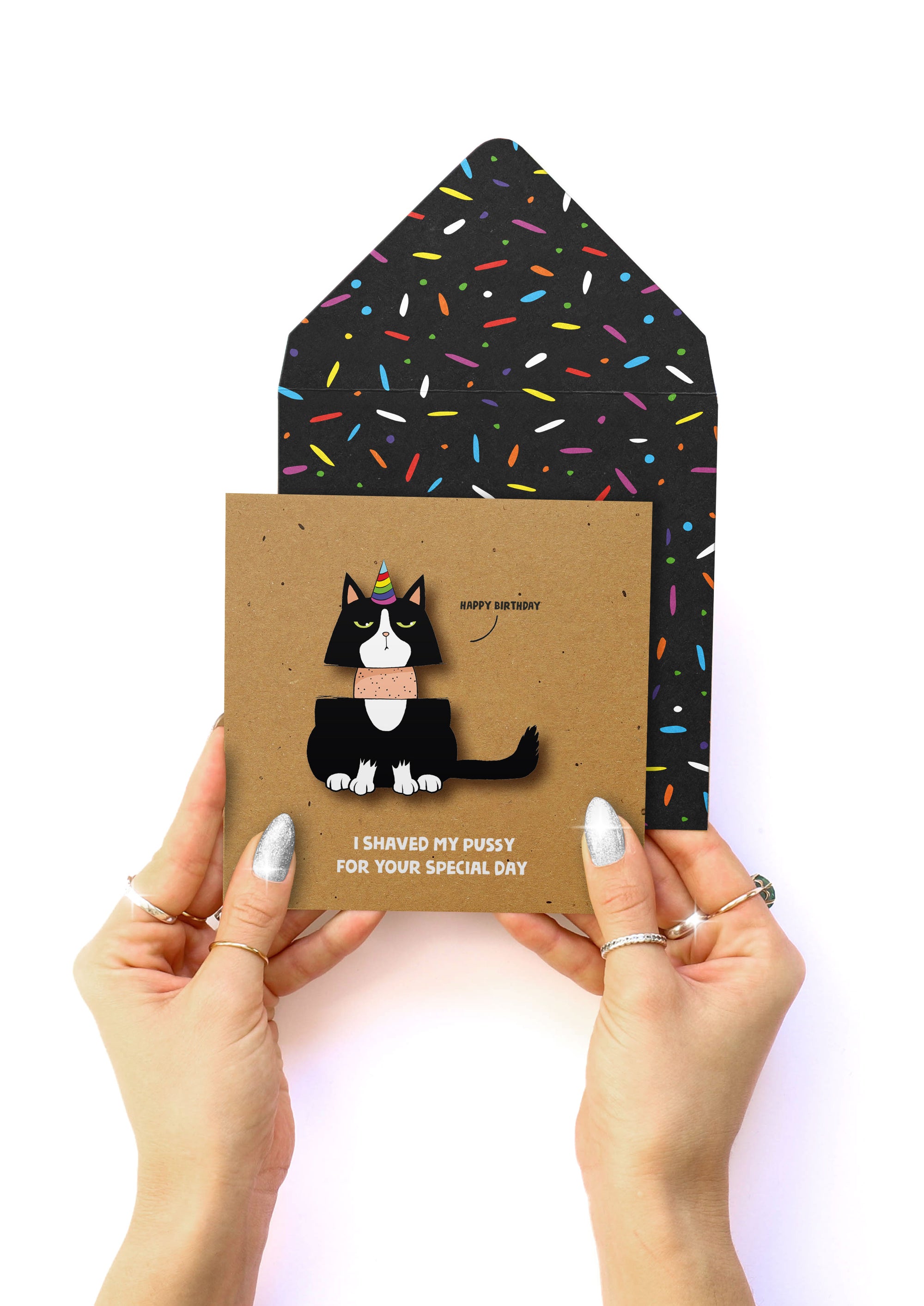 Funny Rude Cat, I shaved My…3D Handmade Greeting Card