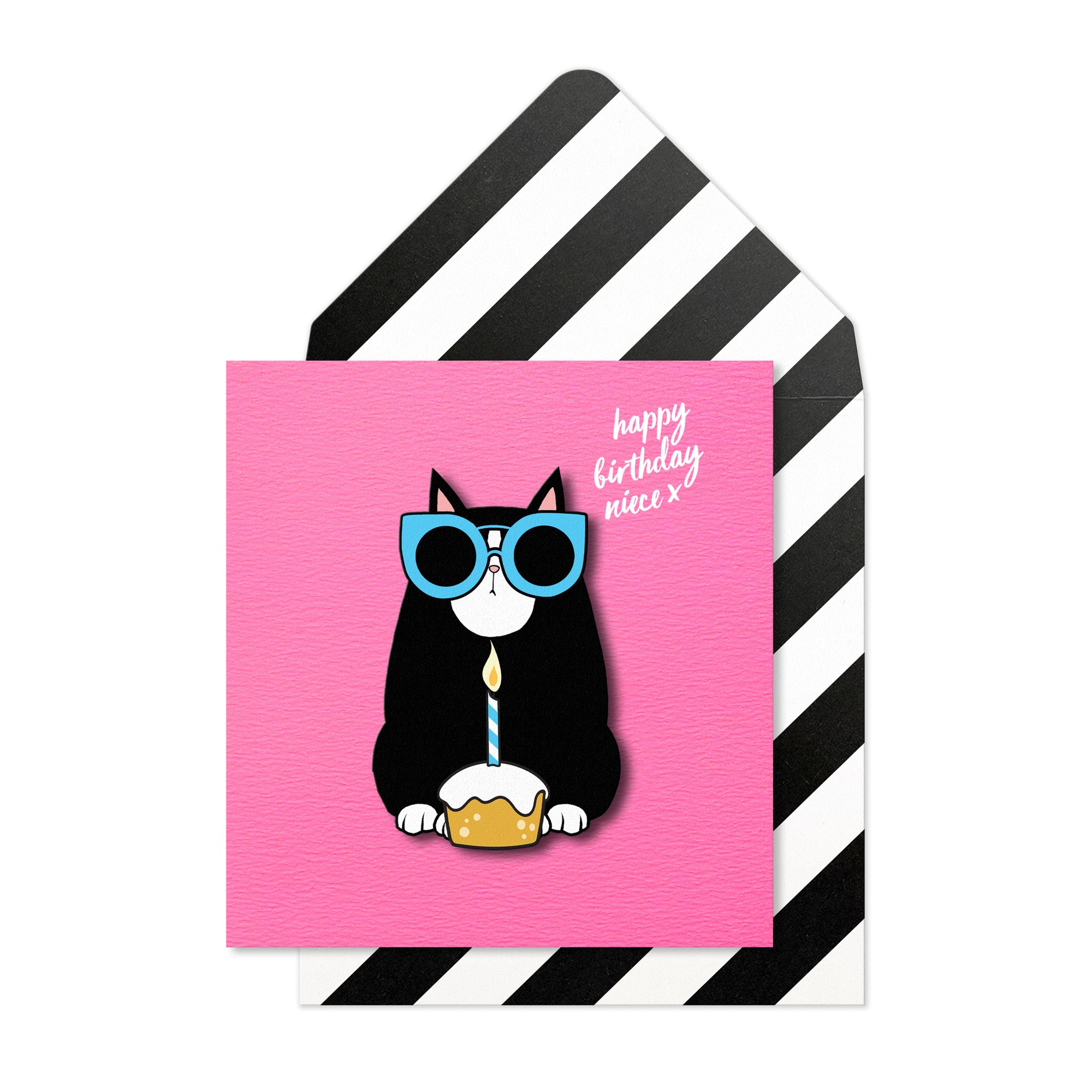 Happy Birthday Niece, Black Cat, Handmade Greeting Card