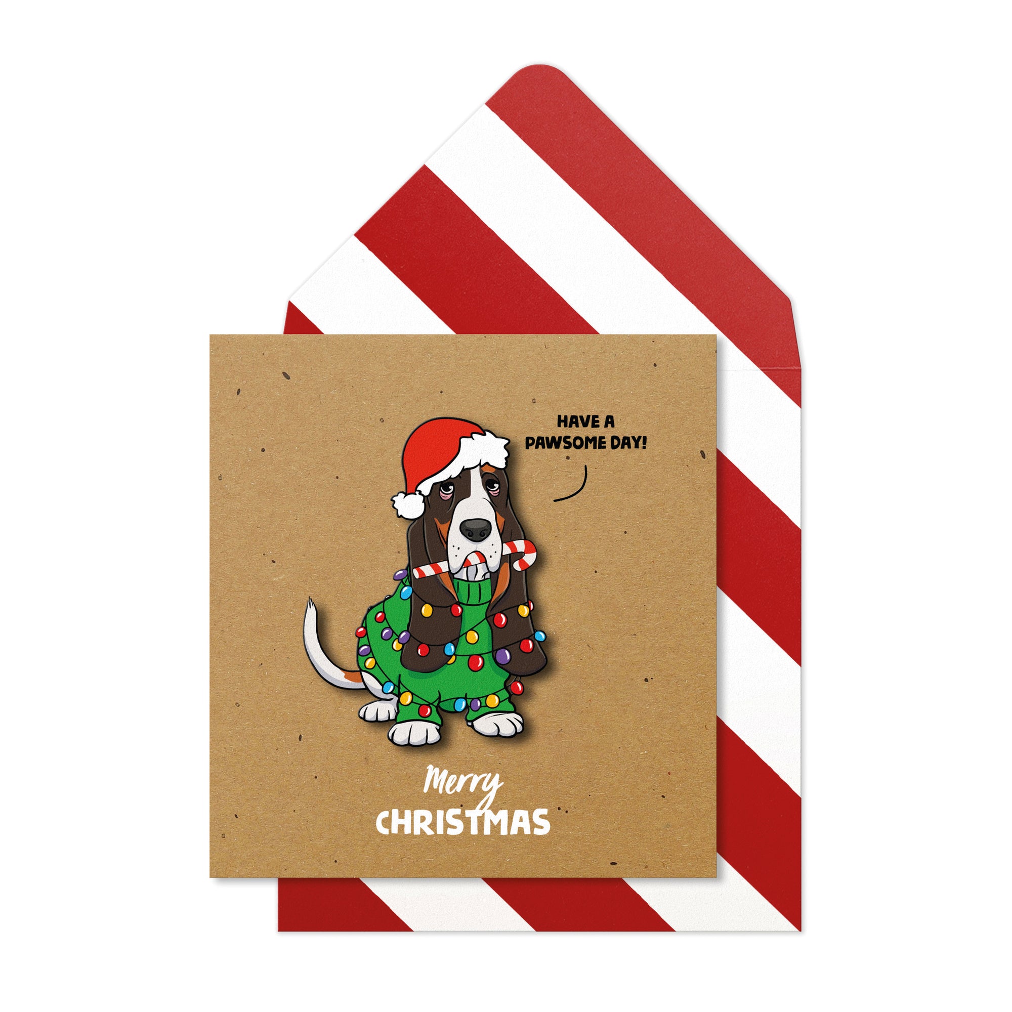 Have a Pawsome Christmas Basset Hound, Handmade Greeting Card