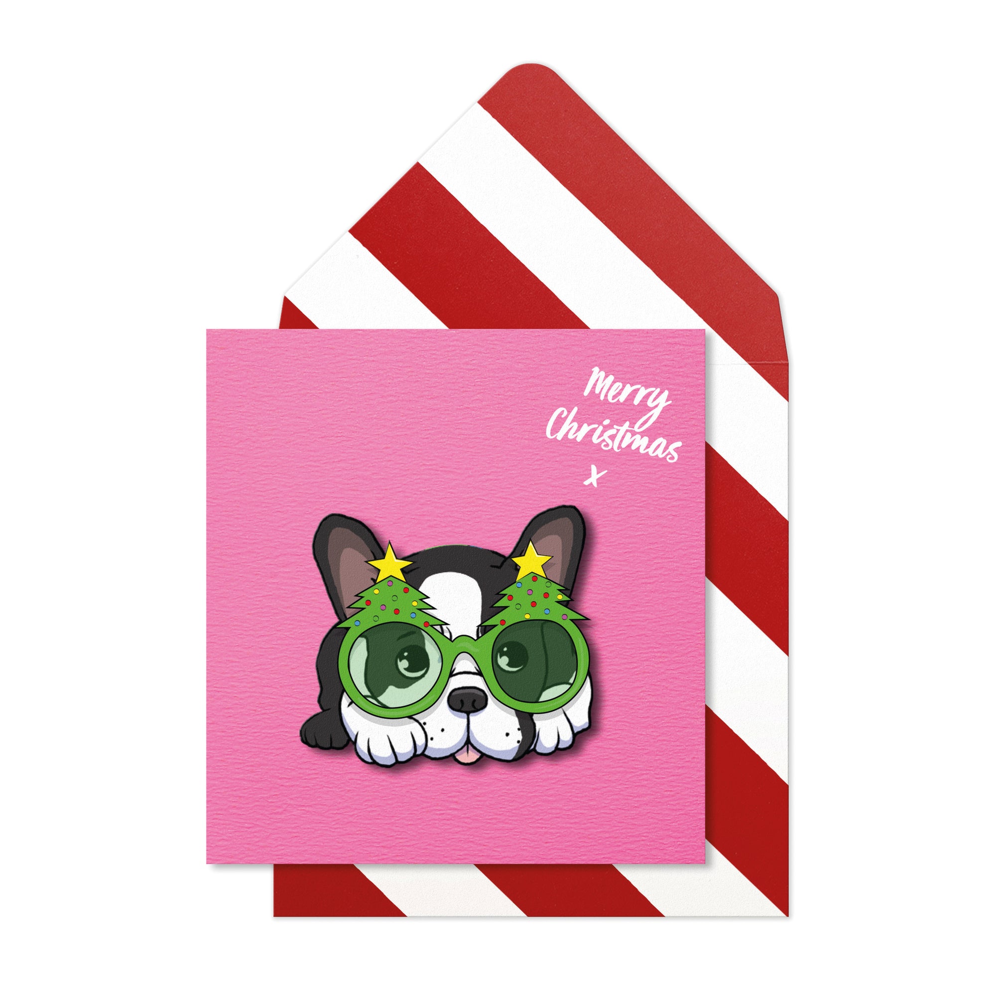 Merry Christmas Cute French Bulldog, Handmade Greeting Card