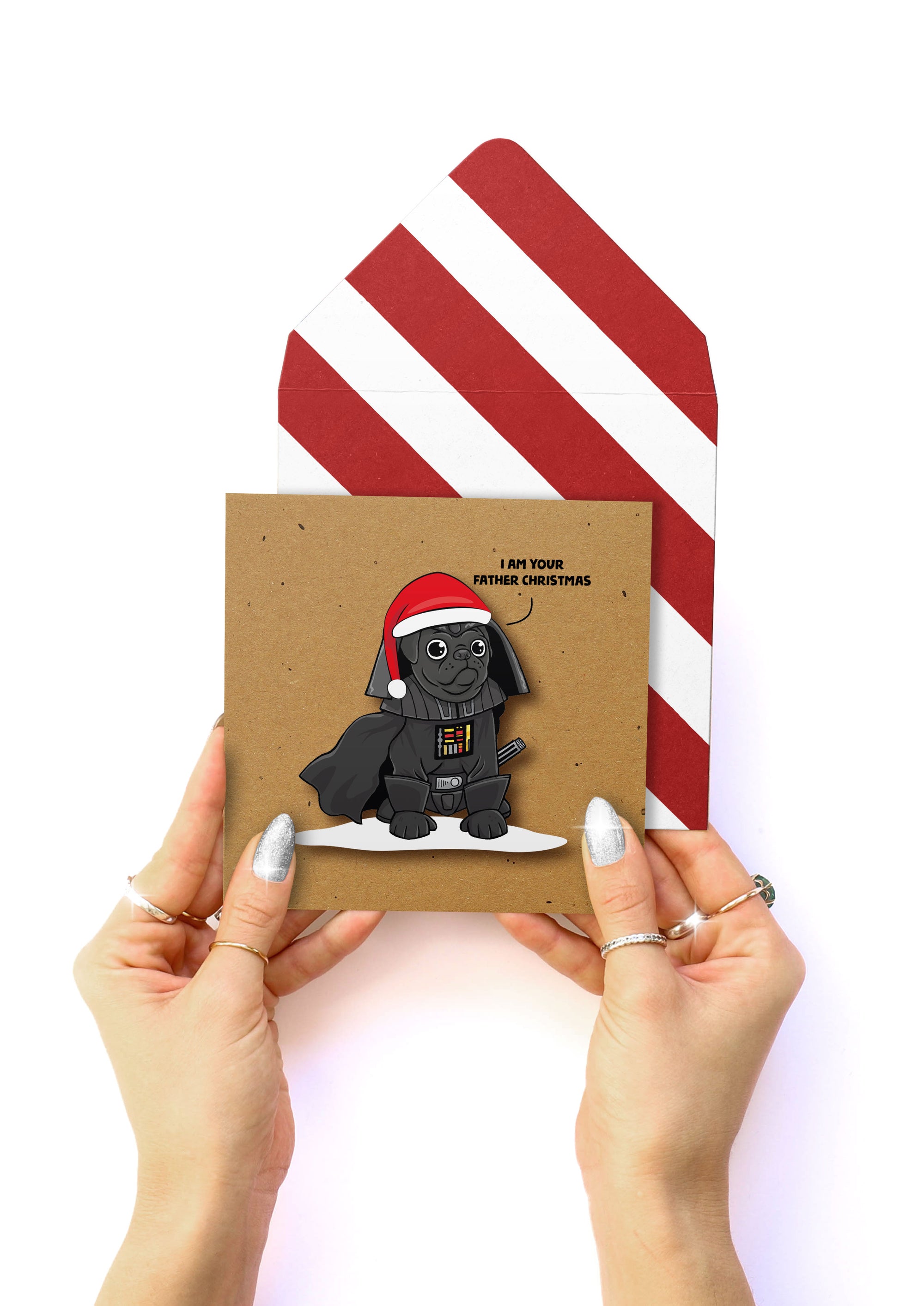 Funny, I am your Father Christmas Pug, Handmade Greeting Card