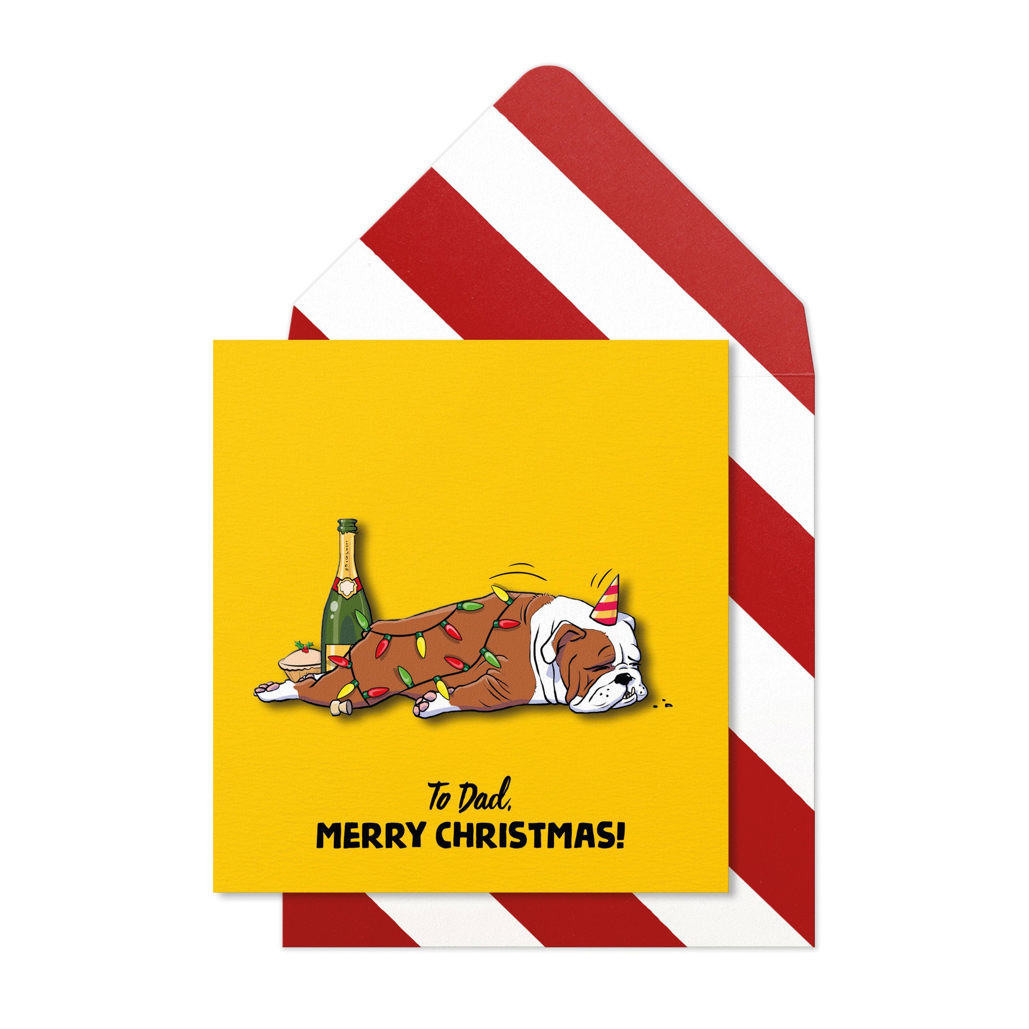 Merry Christmas Dad, Party Bulldog, Handmade Greeting Card
