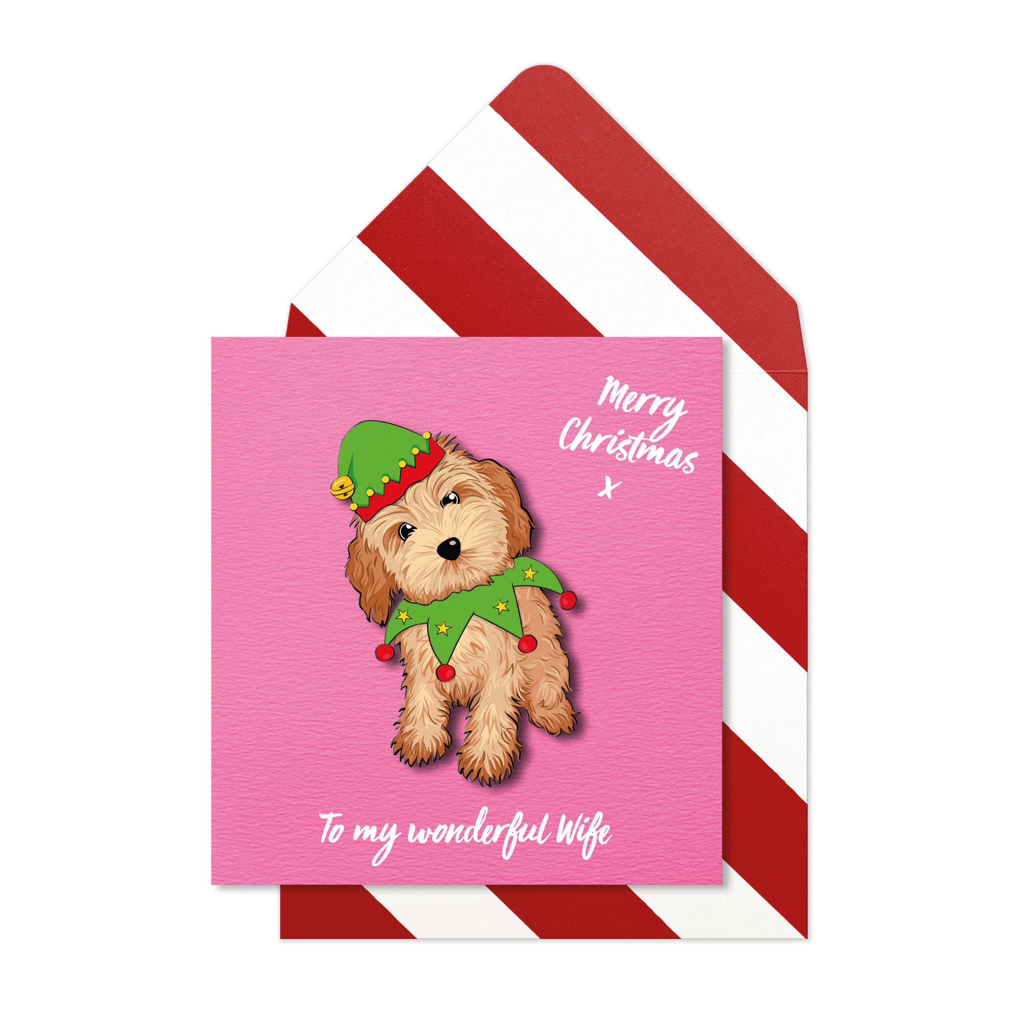 To My Wonderful Wife, Cute Christmas Cavapoo Handmade Greeting Card