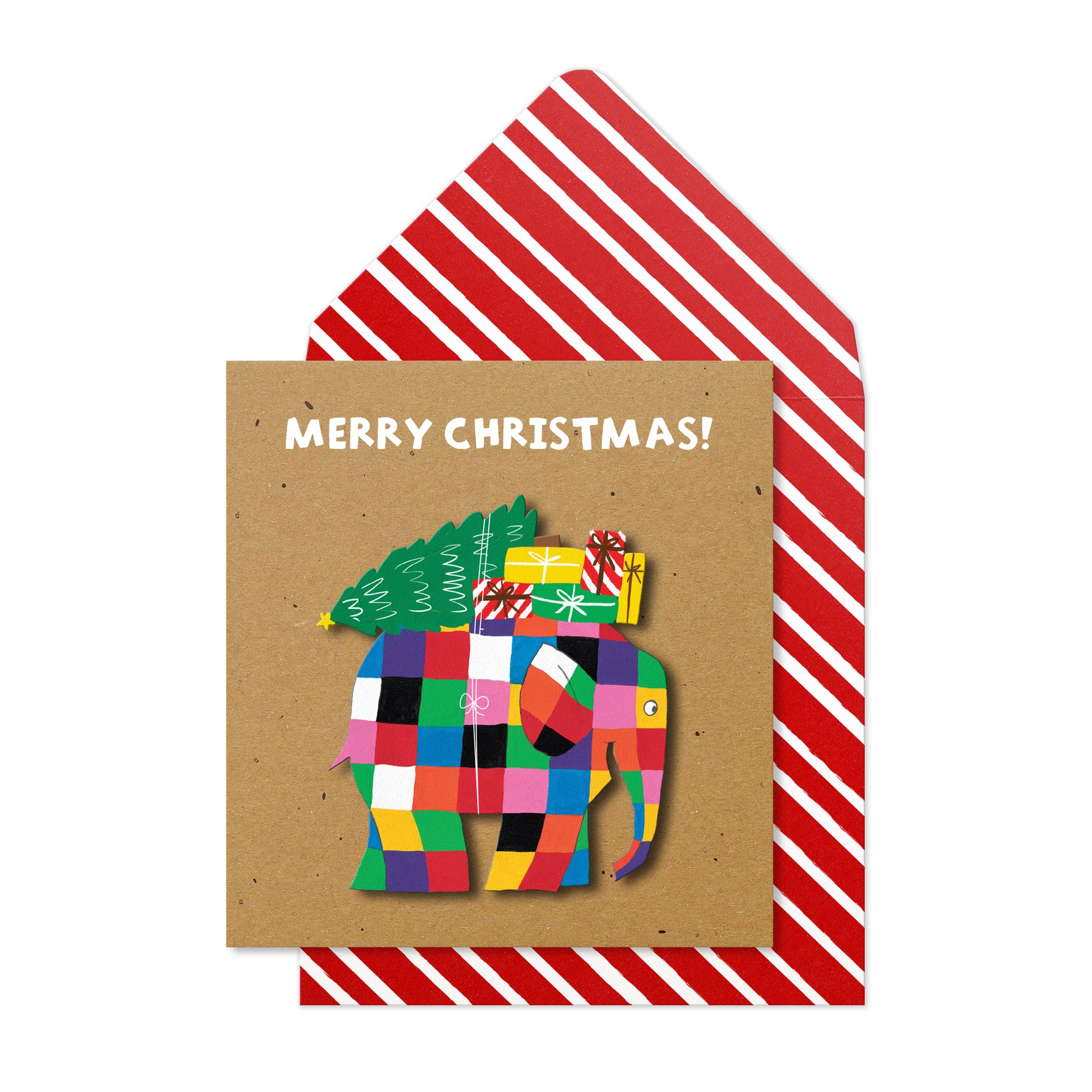 Elmer the Elephant, Christmas Tree, Handmade Greeting Card