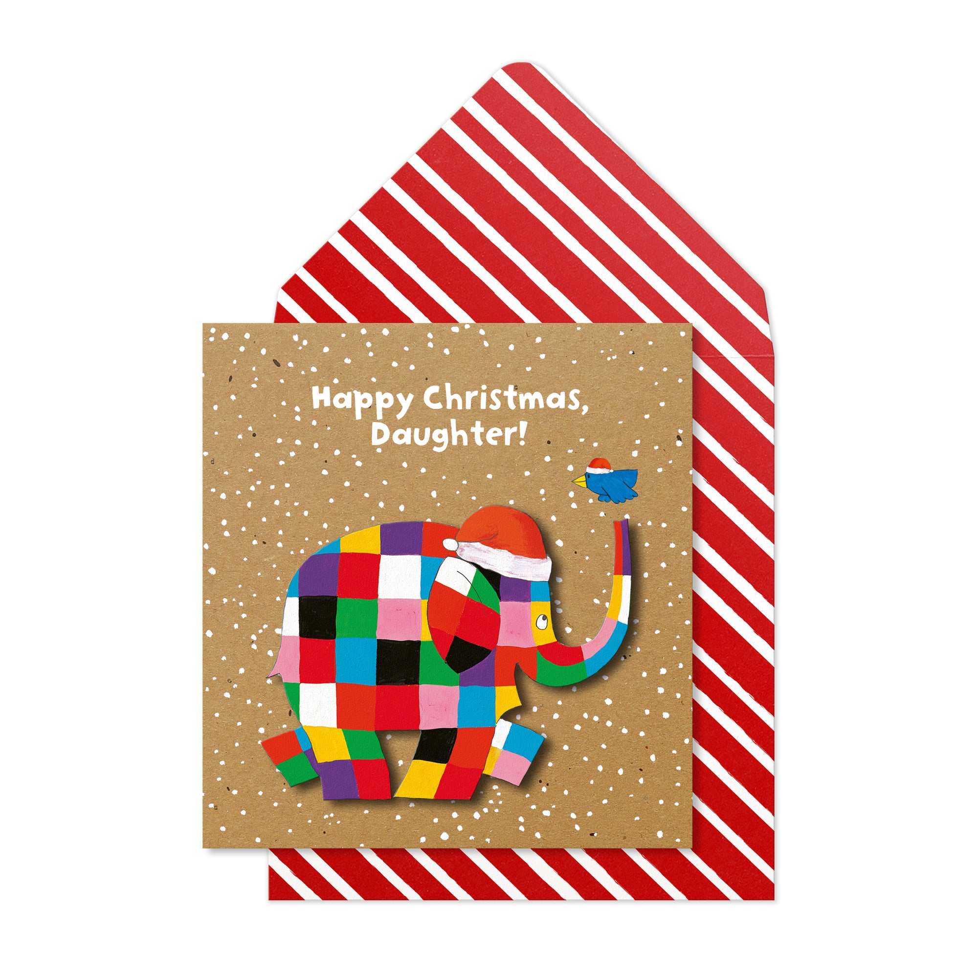 Elmer the Elephant Happy Christmas Daughter, Handmade Greeting Card