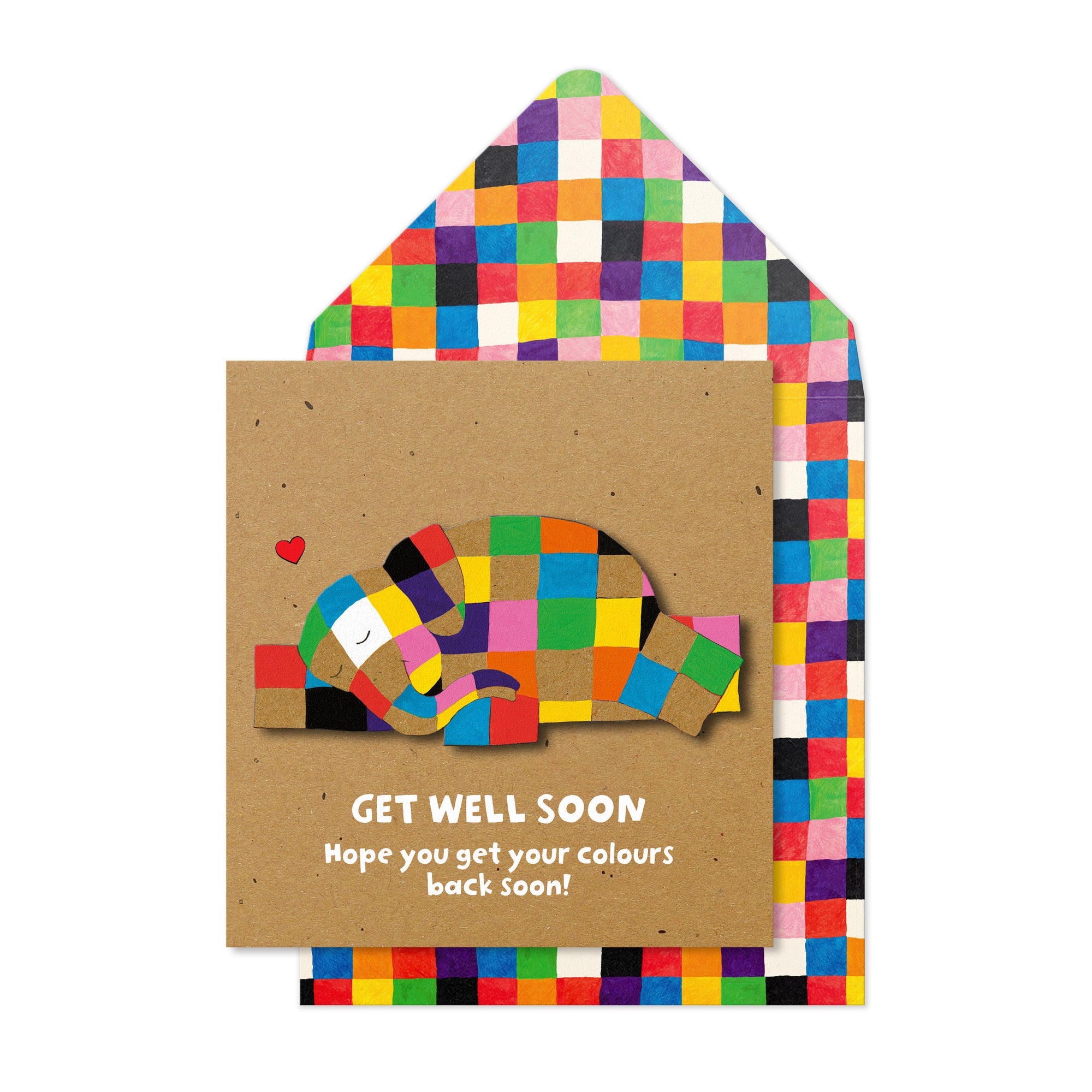 Get Well Soon Elmer the Elephant, Handmade Greeting Card