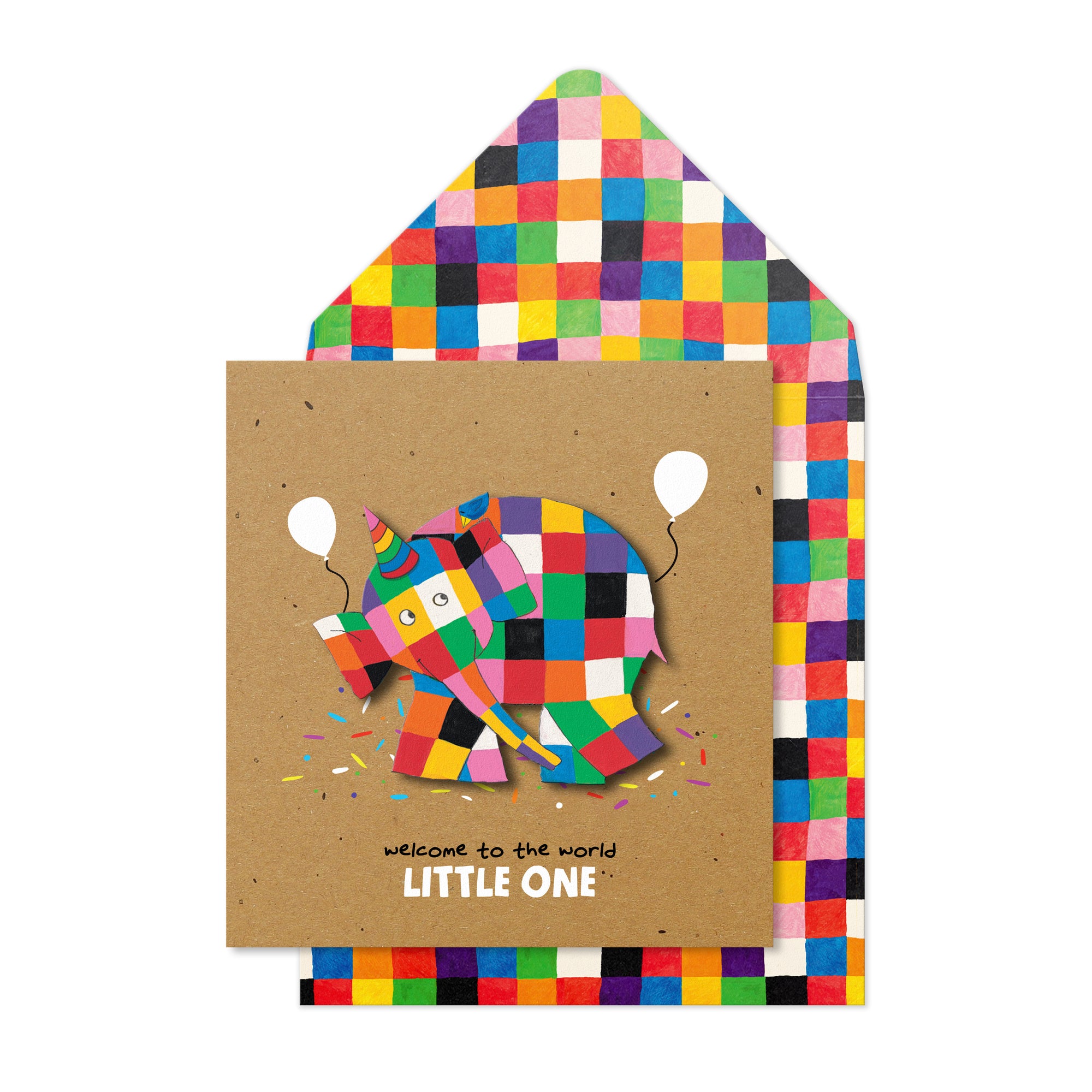 Welcome To The World Little One Elmer the Elephant, Handmade Greeting Card