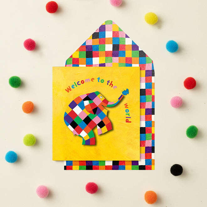 Welcome To The World Elmer the Elephant, Handmade Greeting Card