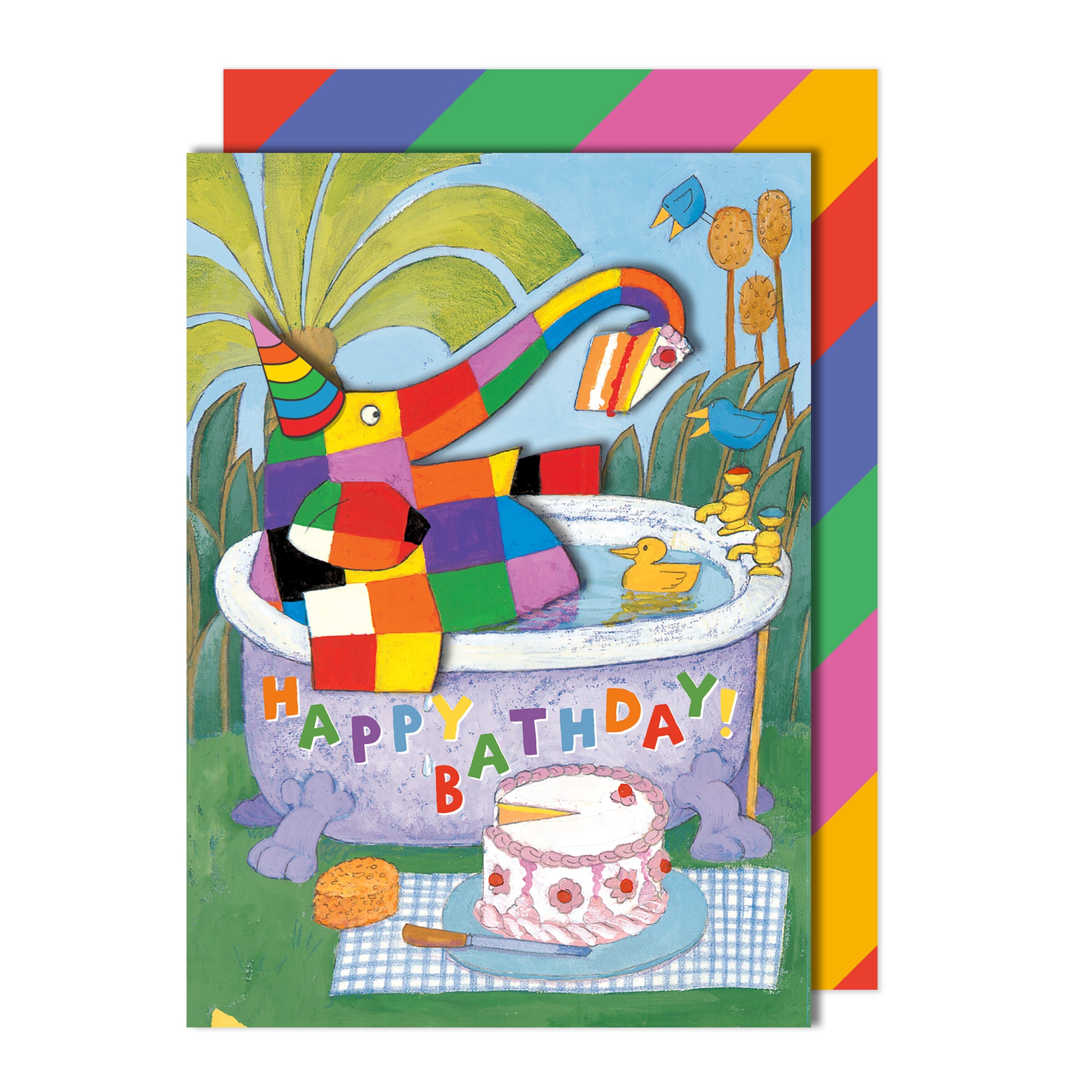 Bathtub Happy Birthday, Elmer the Elephant Handmade Greeting Card