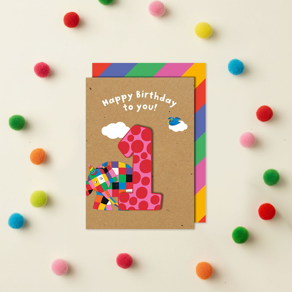 Happy 1st Birthday, Elmer the Elephant Handmade Greeting Card