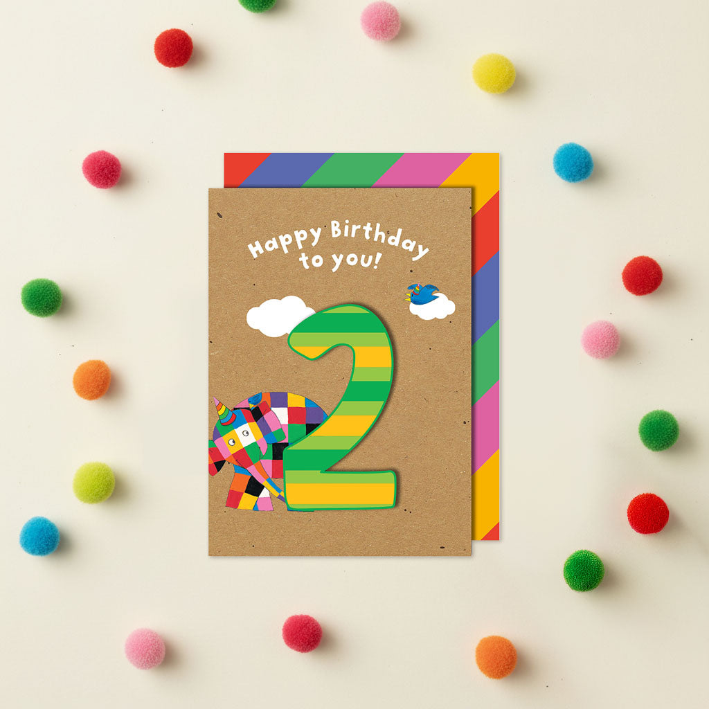 Happy 2nd Birthday, Elmer the Elephant Handmade Greeting Card