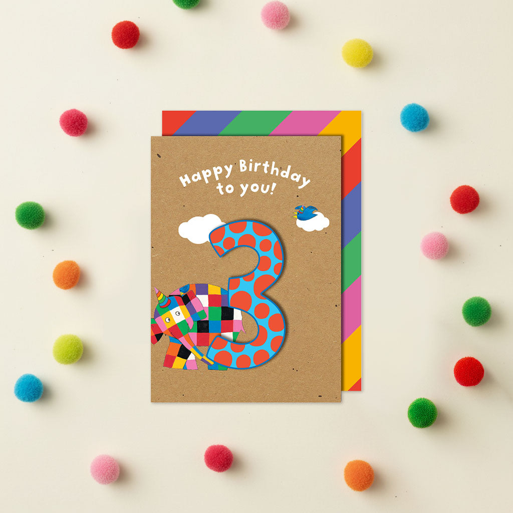 Happy 3rd Birthday, Elmer the Elephant Handmade Greeting Card