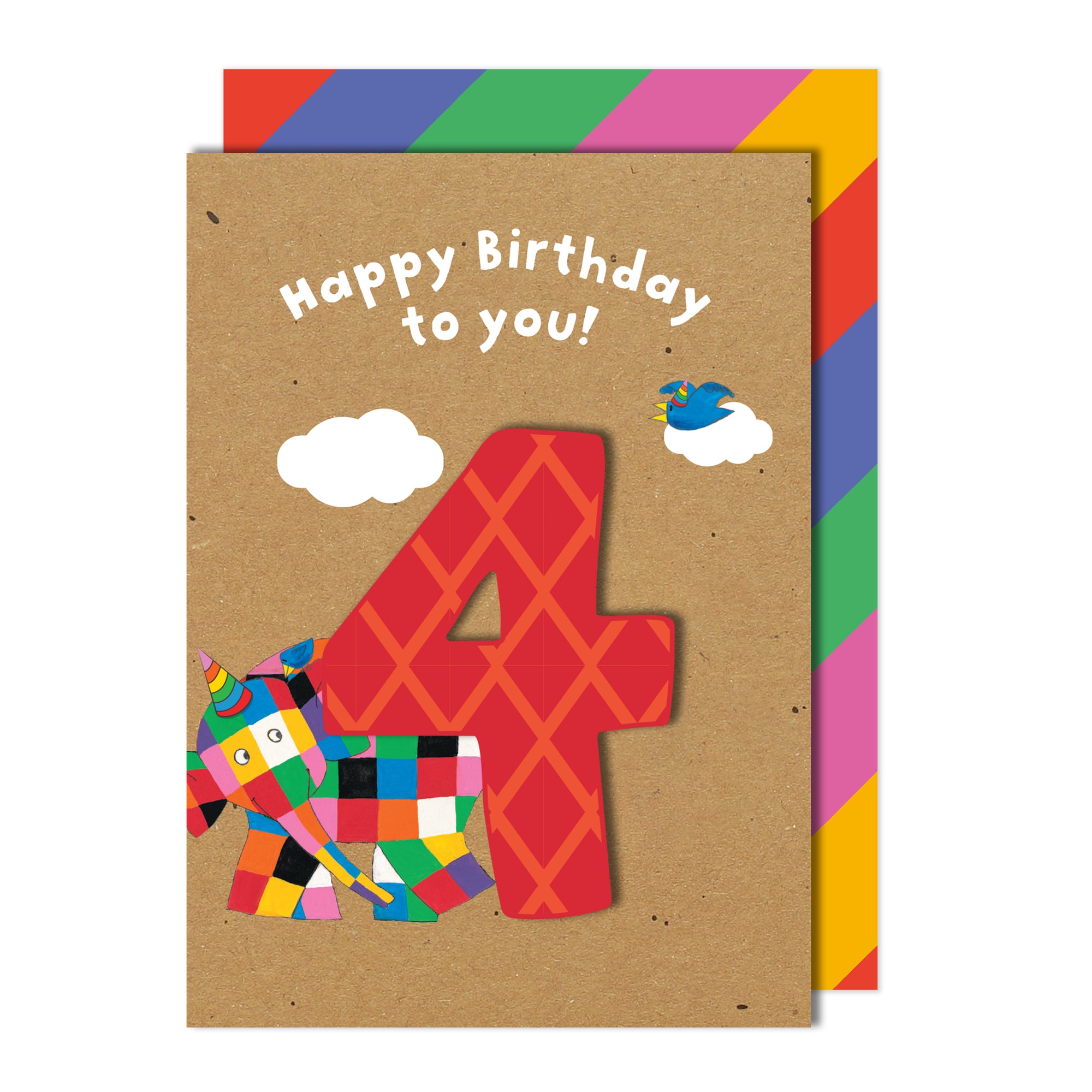 Happy 4th Birthday, Elmer the Elephant Handmade Greeting Card