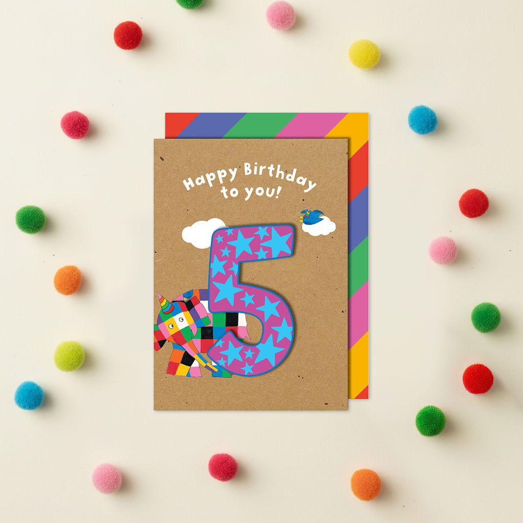 Happy 5th Birthday, Elmer the Elephant Handmade Greeting Card