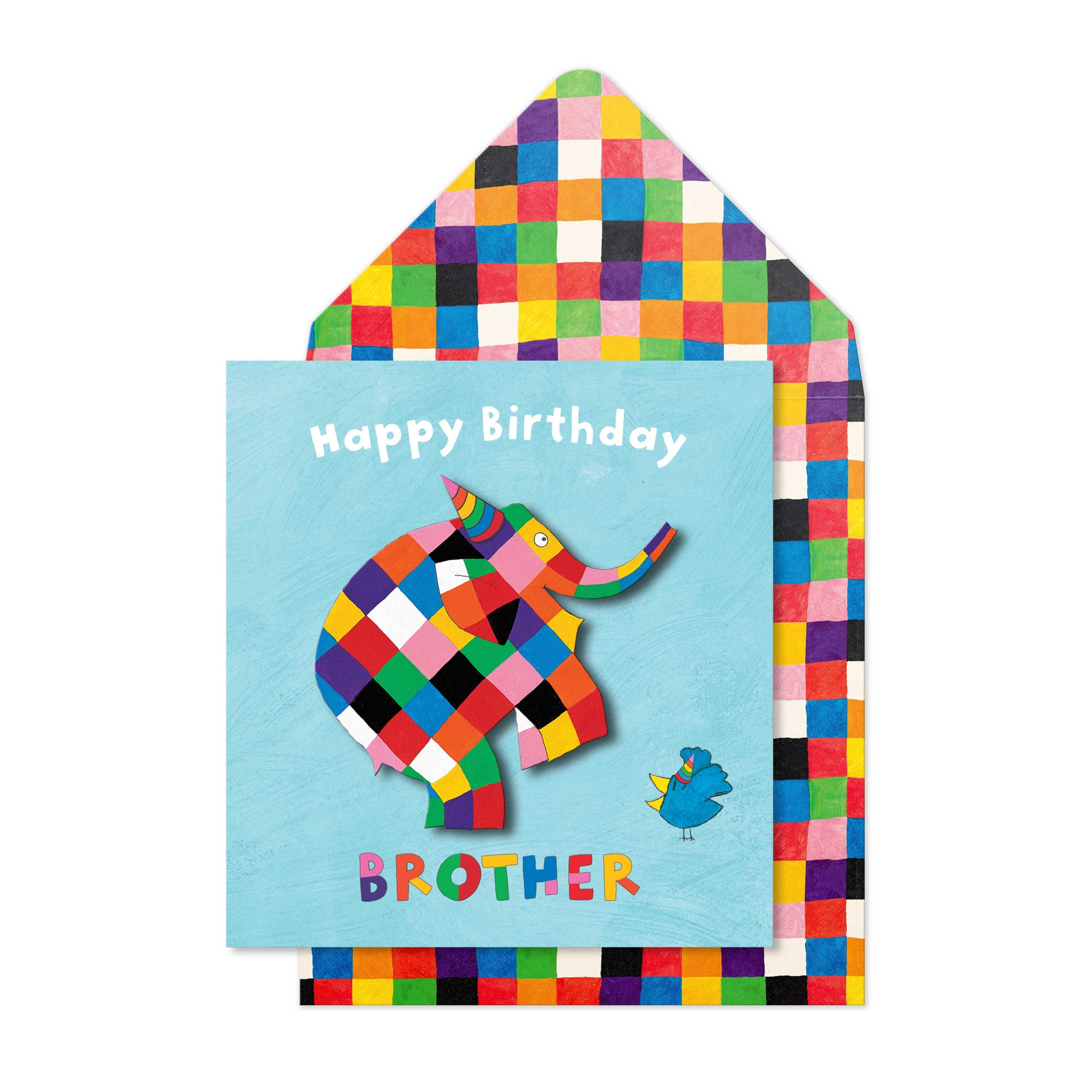 Happy Birthday Brother, Elmer the Elephant Handmade Greeting Card