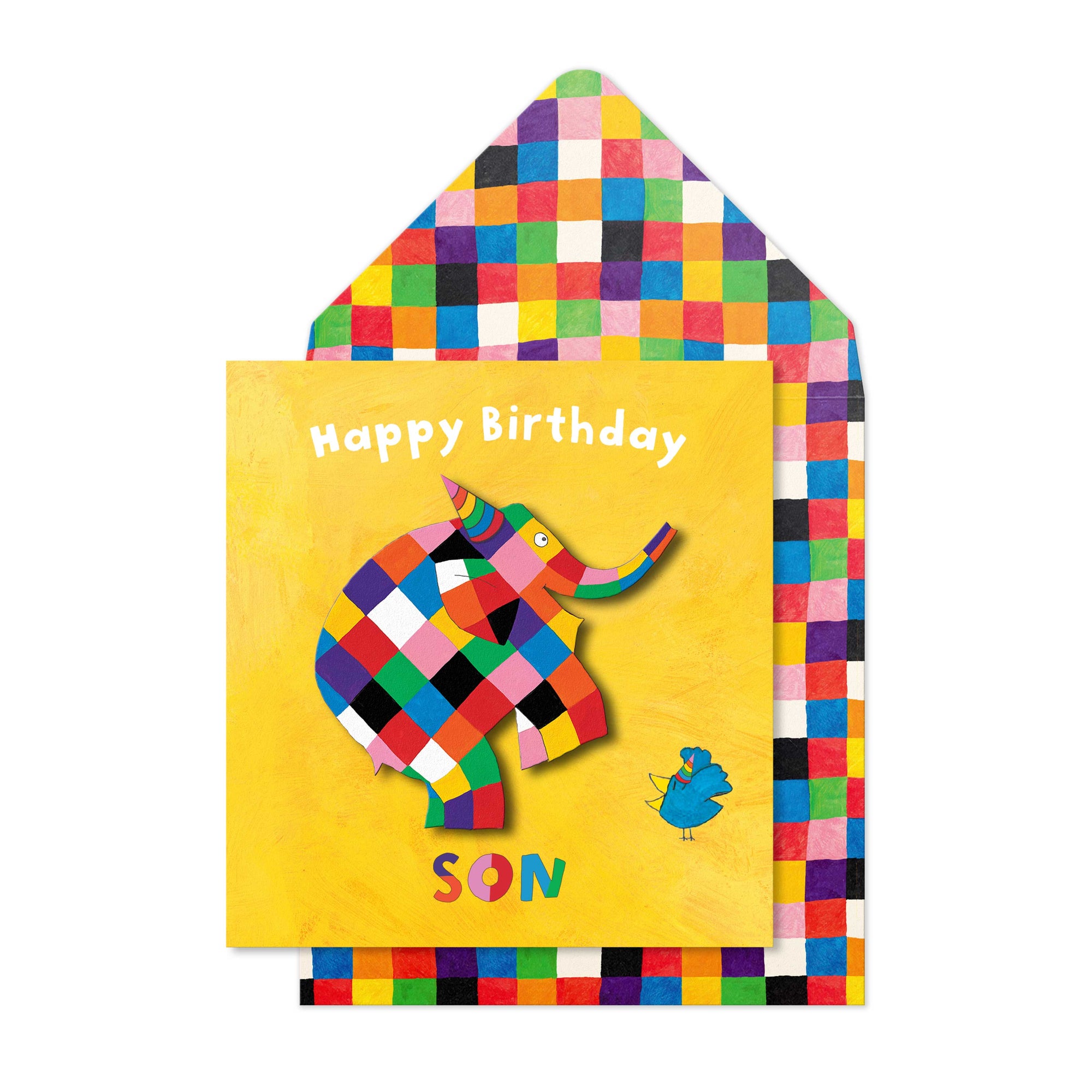 Happy Birthday Son, Elmer the Elephant Handmade Greeting Card