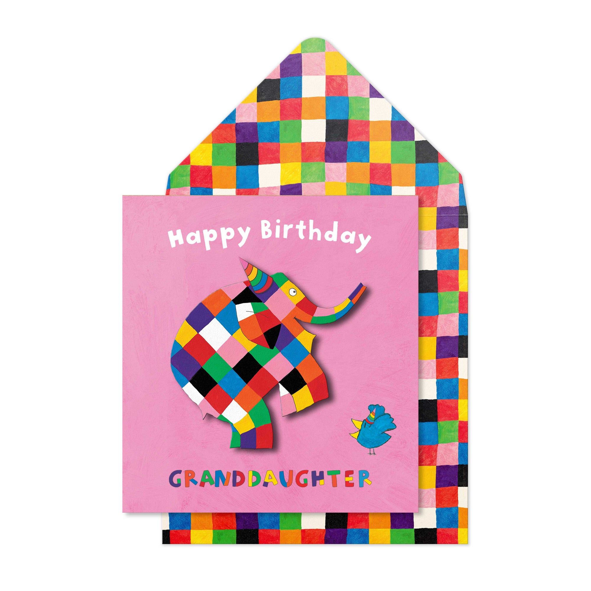 Happy Birthday Granddaughter, Elmer the Elephant Handmade Greeting Card