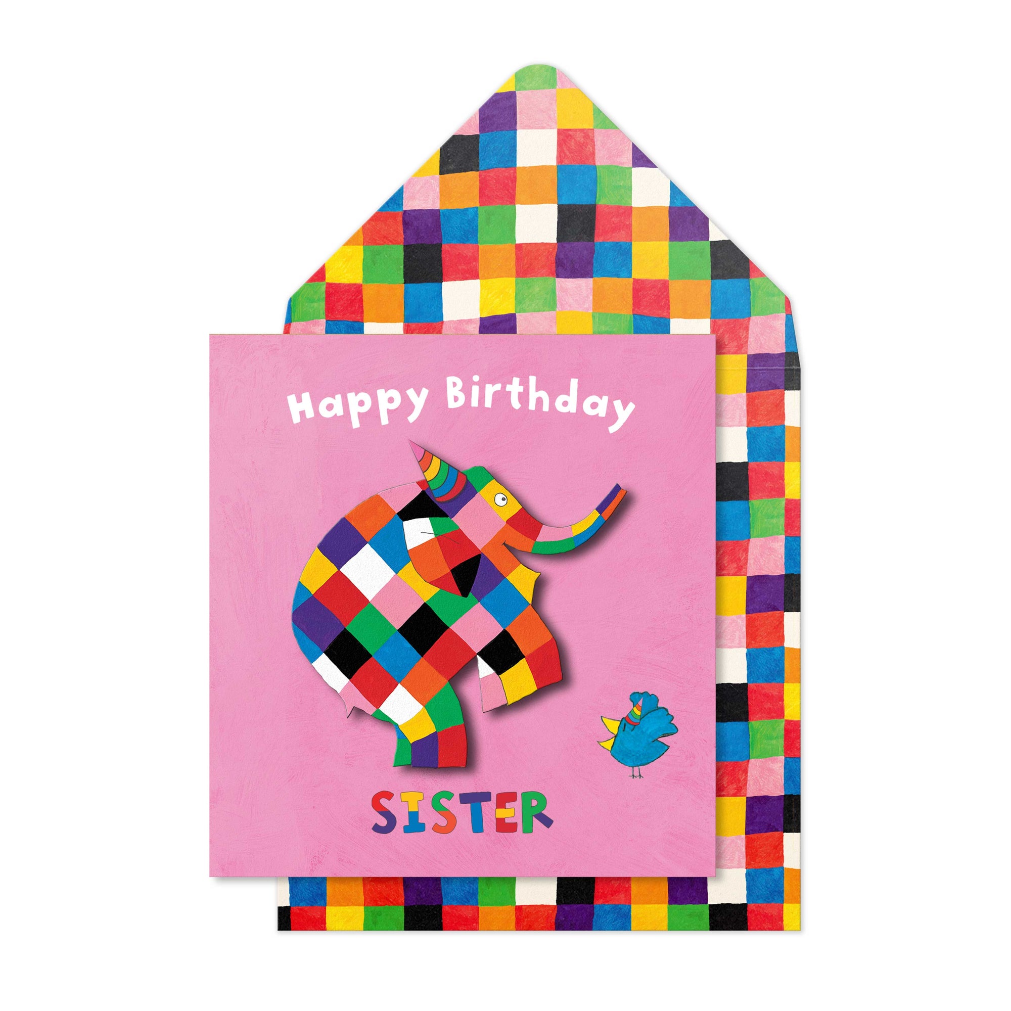 Happy Birthday Sister, Elmer the Elephant Handmade Greeting Card