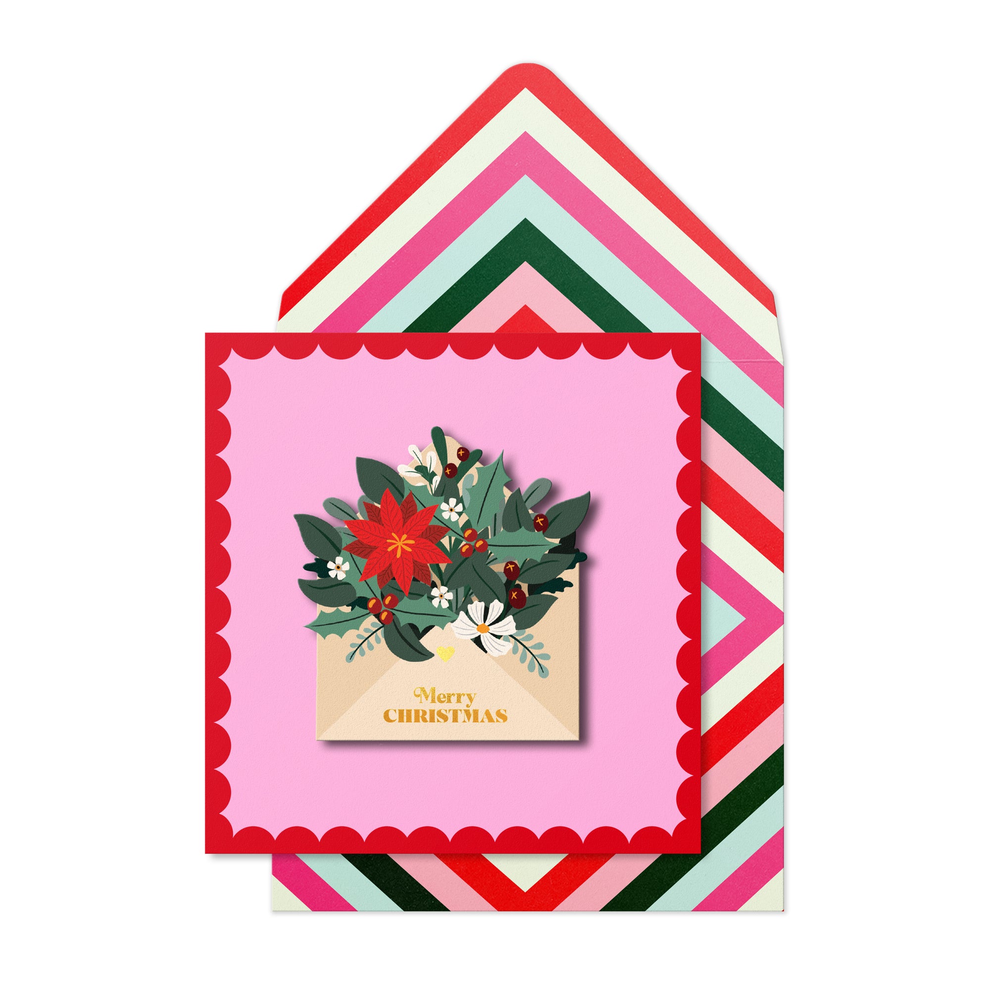 Merry Christmas 3D Floral Envelope, Handmade Greeting Card