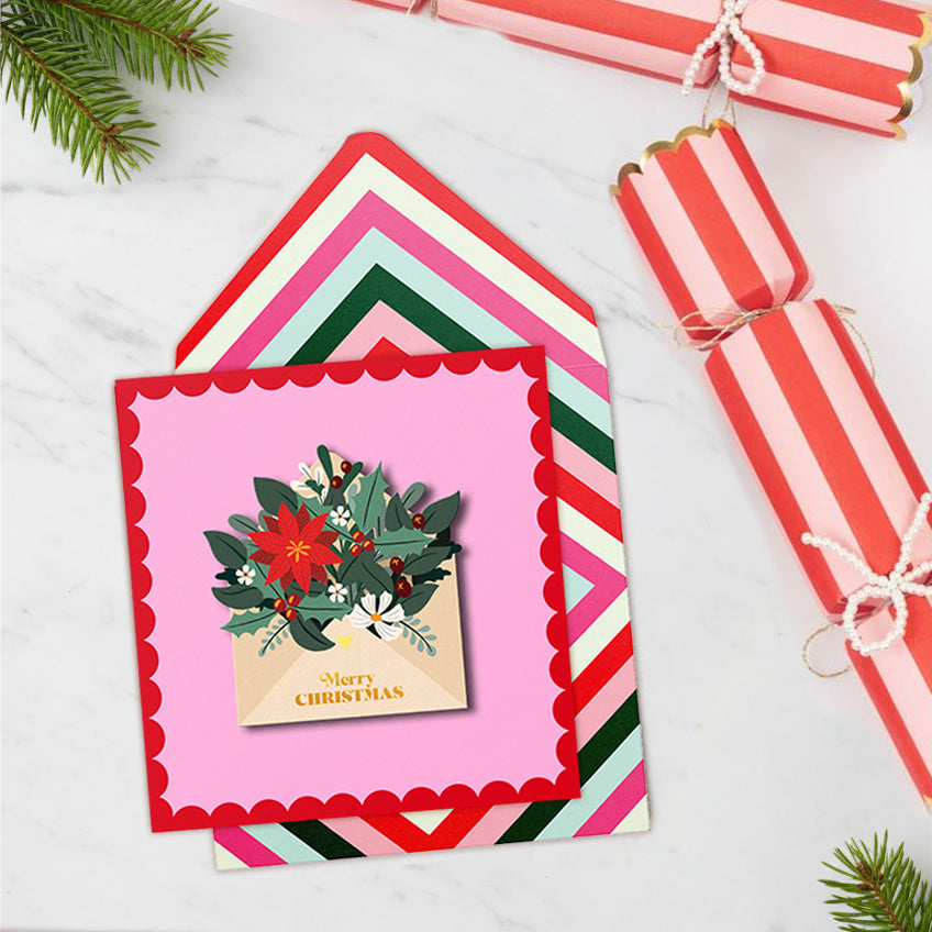 Merry Christmas 3D Floral Envelope, Handmade Greeting Card