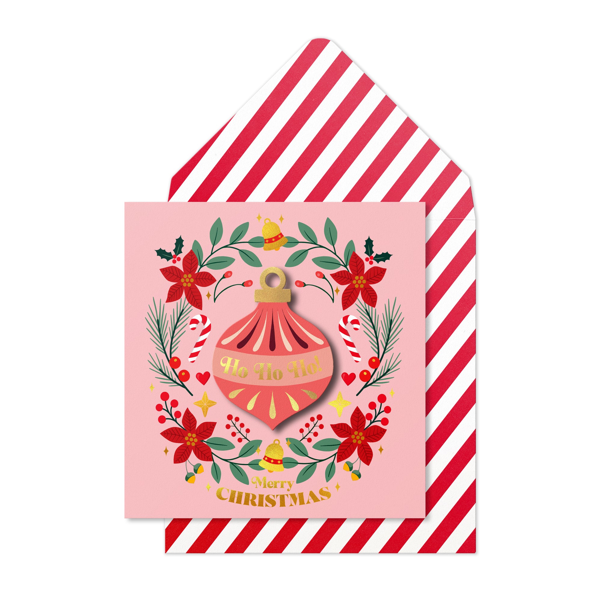 Ho Ho Ho 3D Bauble, Handmade Greeting Card