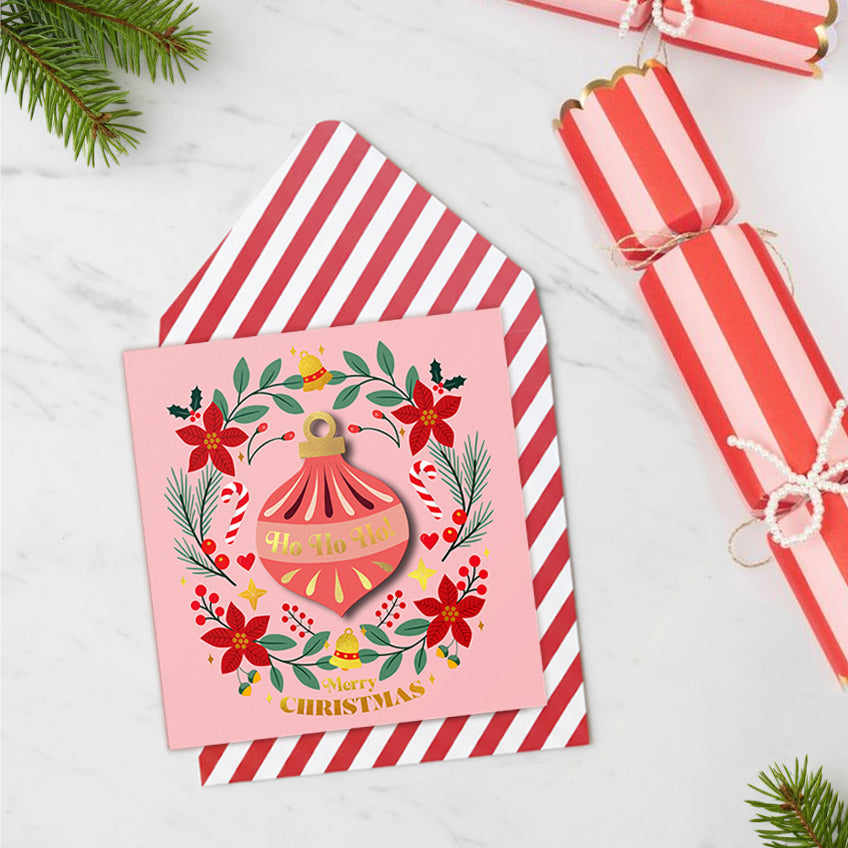 Ho Ho Ho 3D Bauble, Handmade Greeting Card