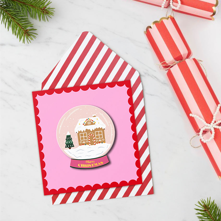 Gingerbread House Snow Globe, Handmade Greeting Card