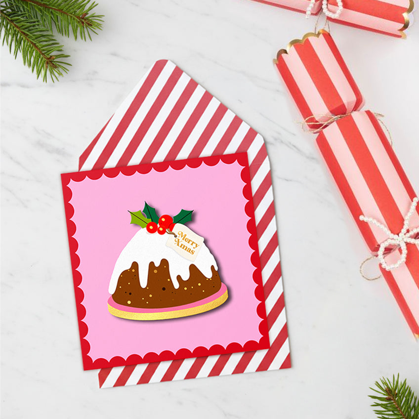 Merry Christmas Pudding, Handmade Greeting Card