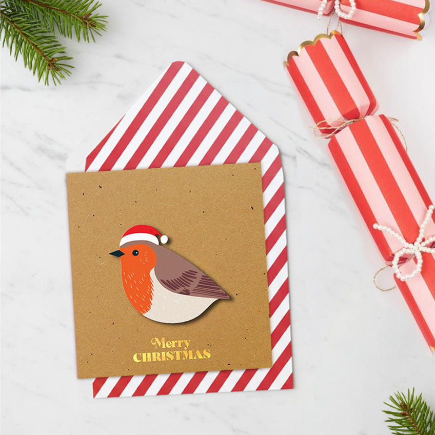 Christmas 3D Robin, Handmade Greeting Card