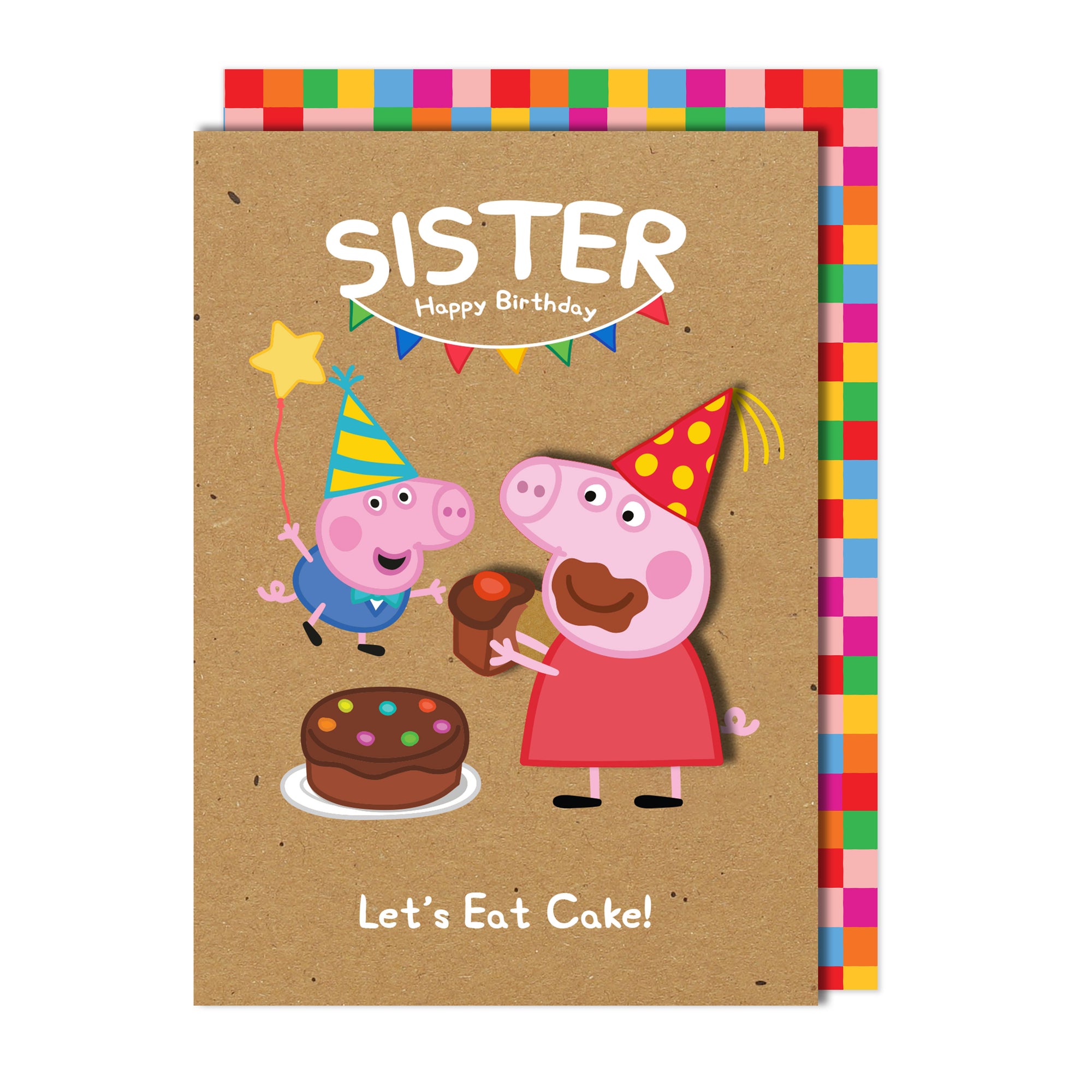 Happy Birthday Sister, Let's Eat Cake! Peppa Pig Handmade Greeting Card