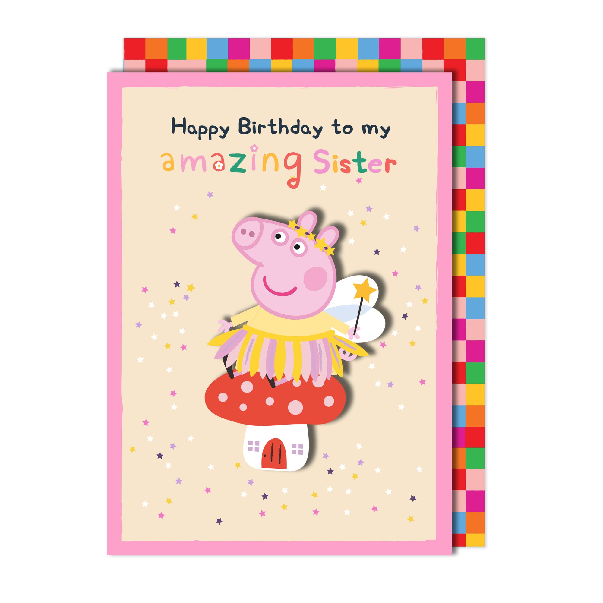 Happy Birthday to Amazing Sister, Fairy Peppa Pig Handmade Greeting Card