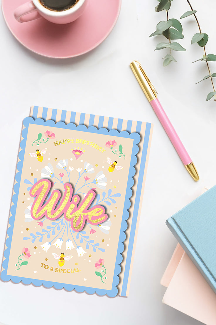 Happy Birthday To A Special Wife, Handmade Greeting Card