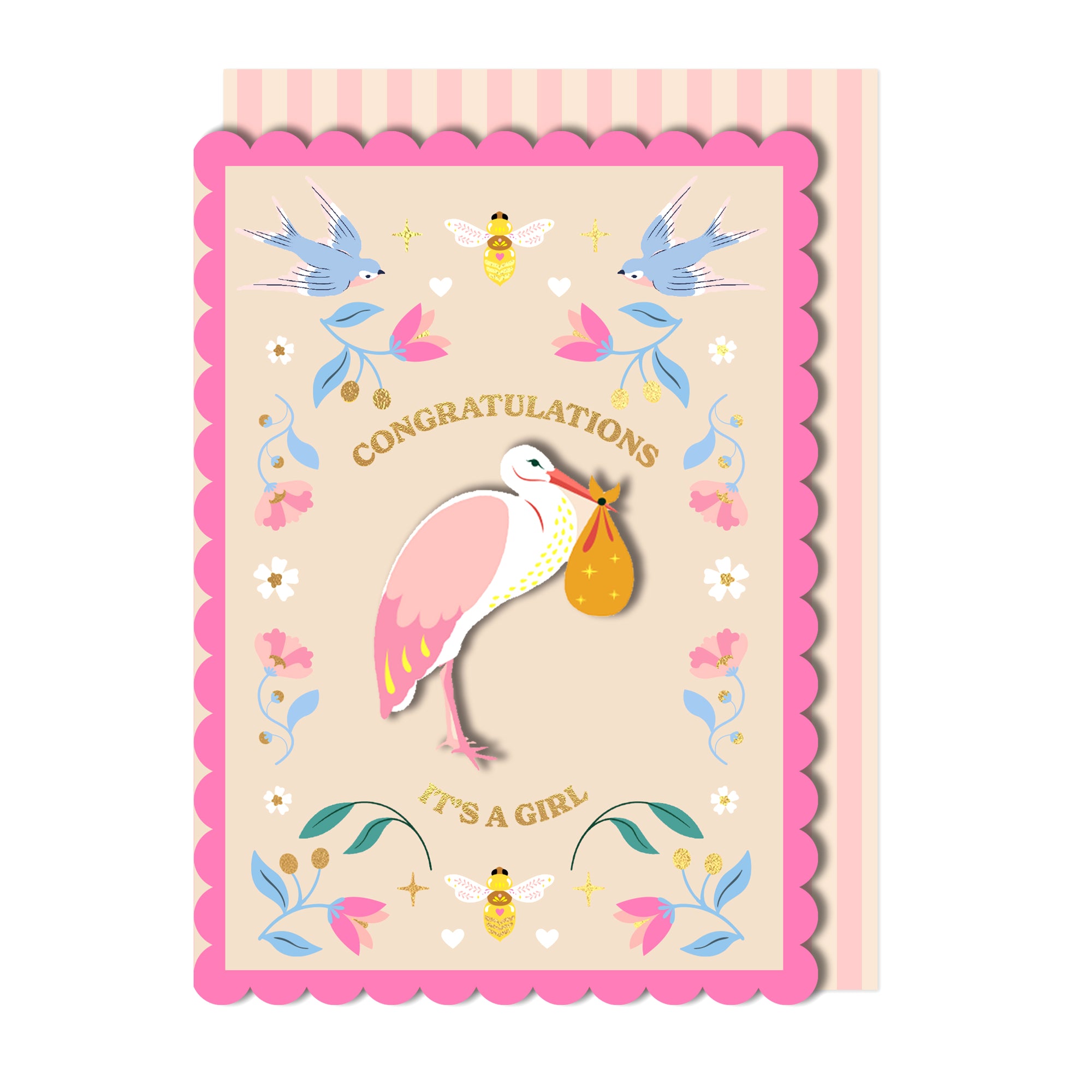 Congratulations, It's A Girl 3D Stork Handmade Greeting Card