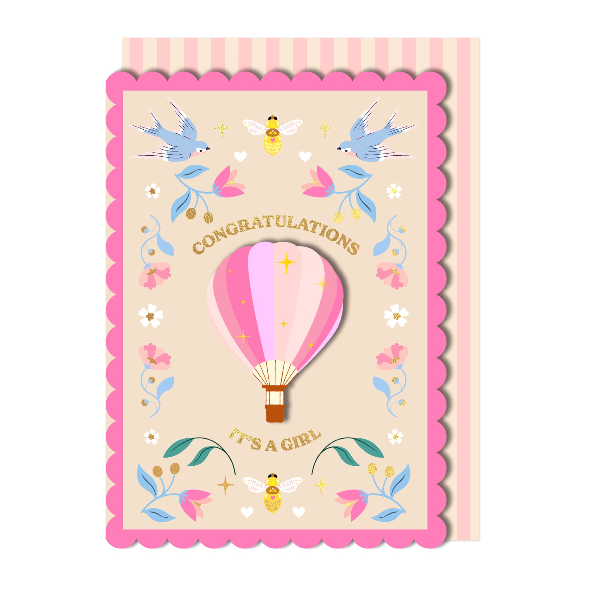 Congratulations, It's A Girl Hot Air Balloon Handmade Greeting Card