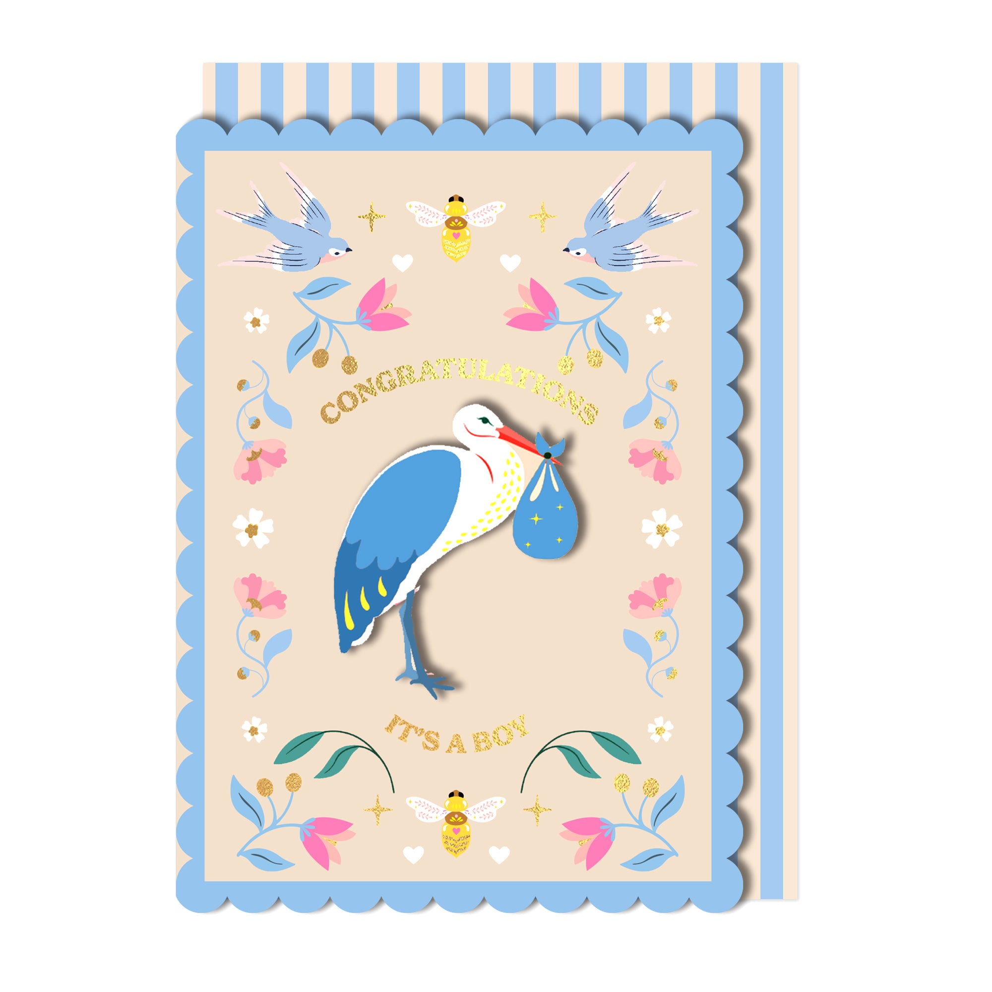 Congratulations, It's A Boy 3D Stork Handmade Greeting Card
