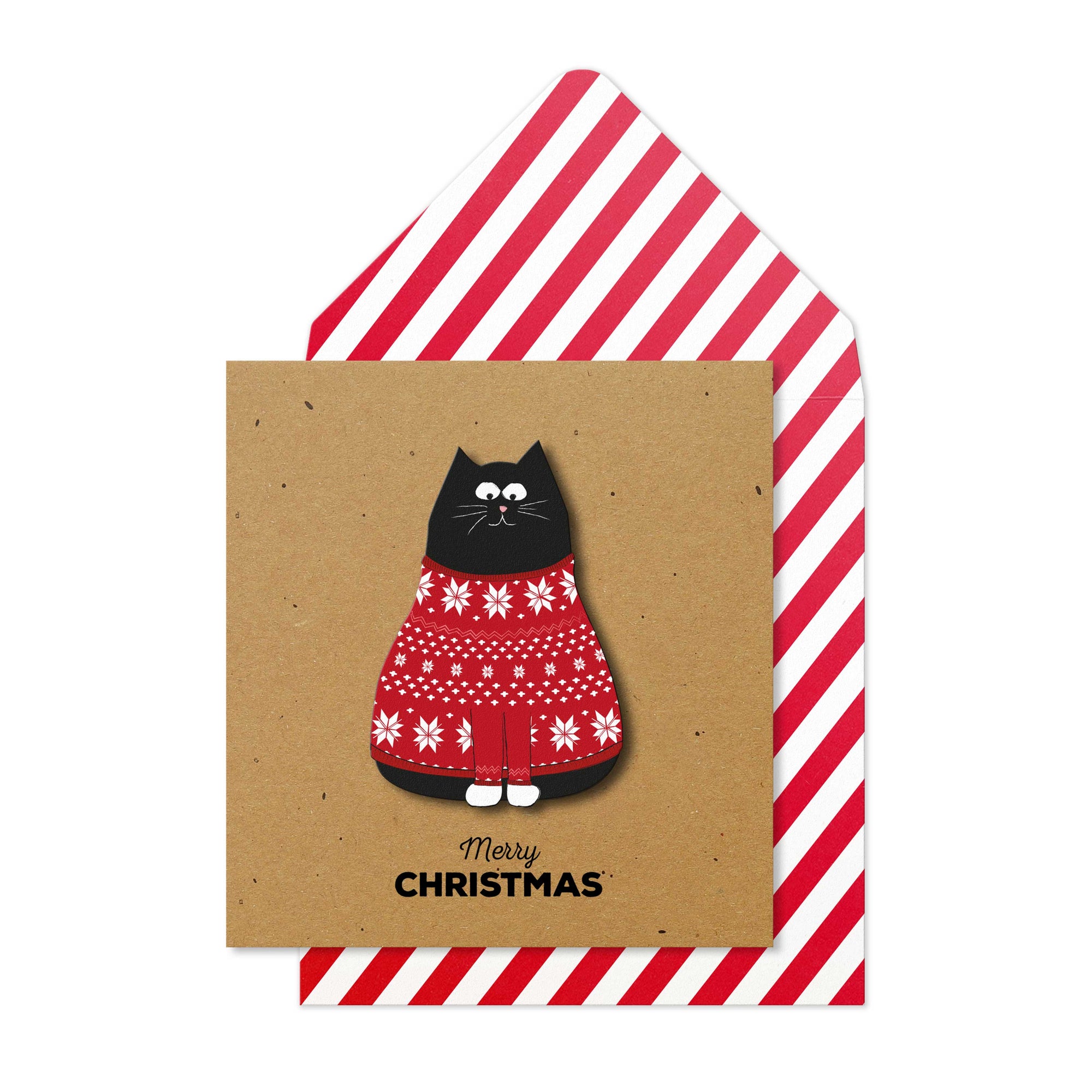 Merry Christmas Cat in Christmas Jumper, Handmade Greeting Card