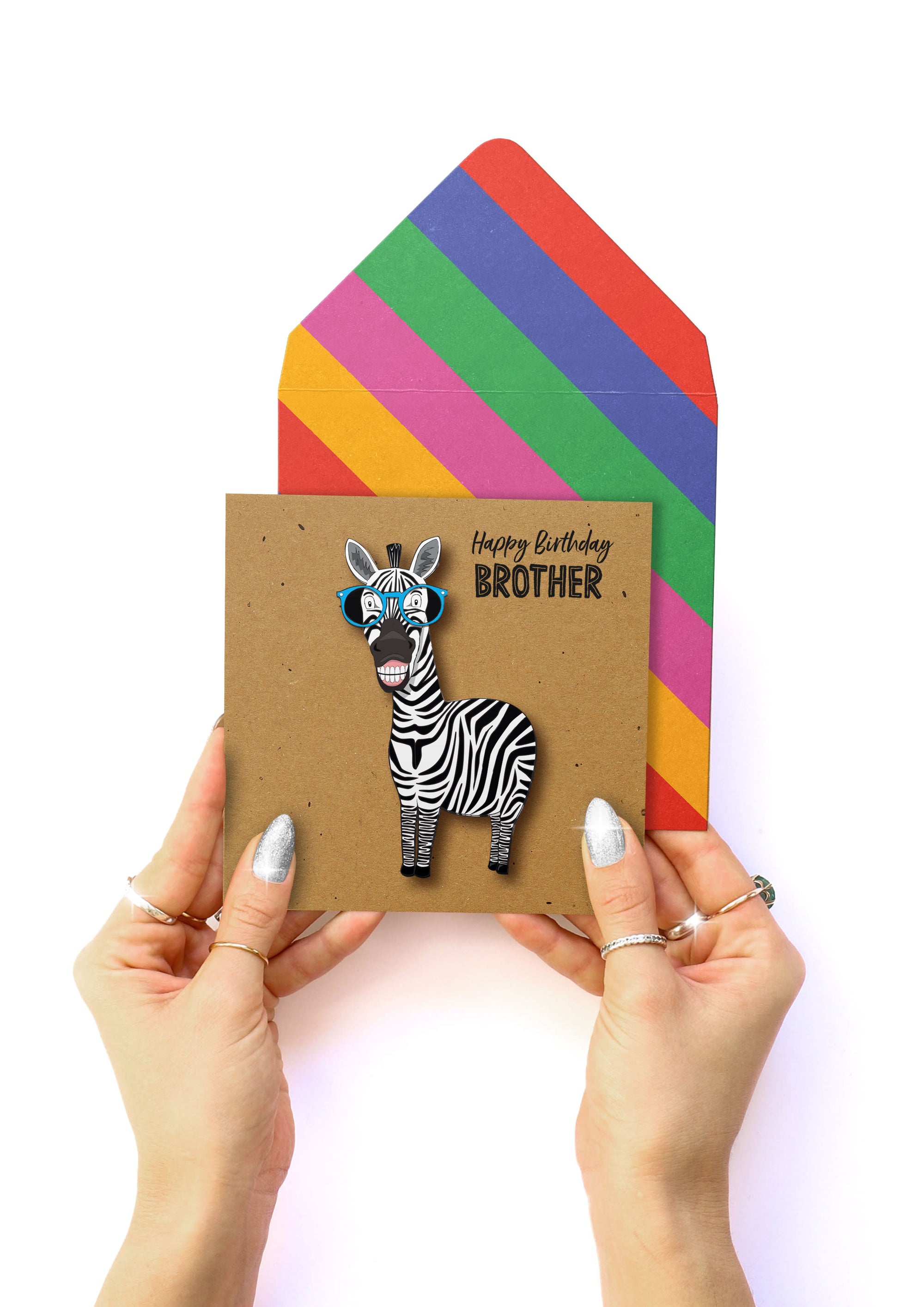 Happy Birthday Brother Zebra, Handmade Greeting Card