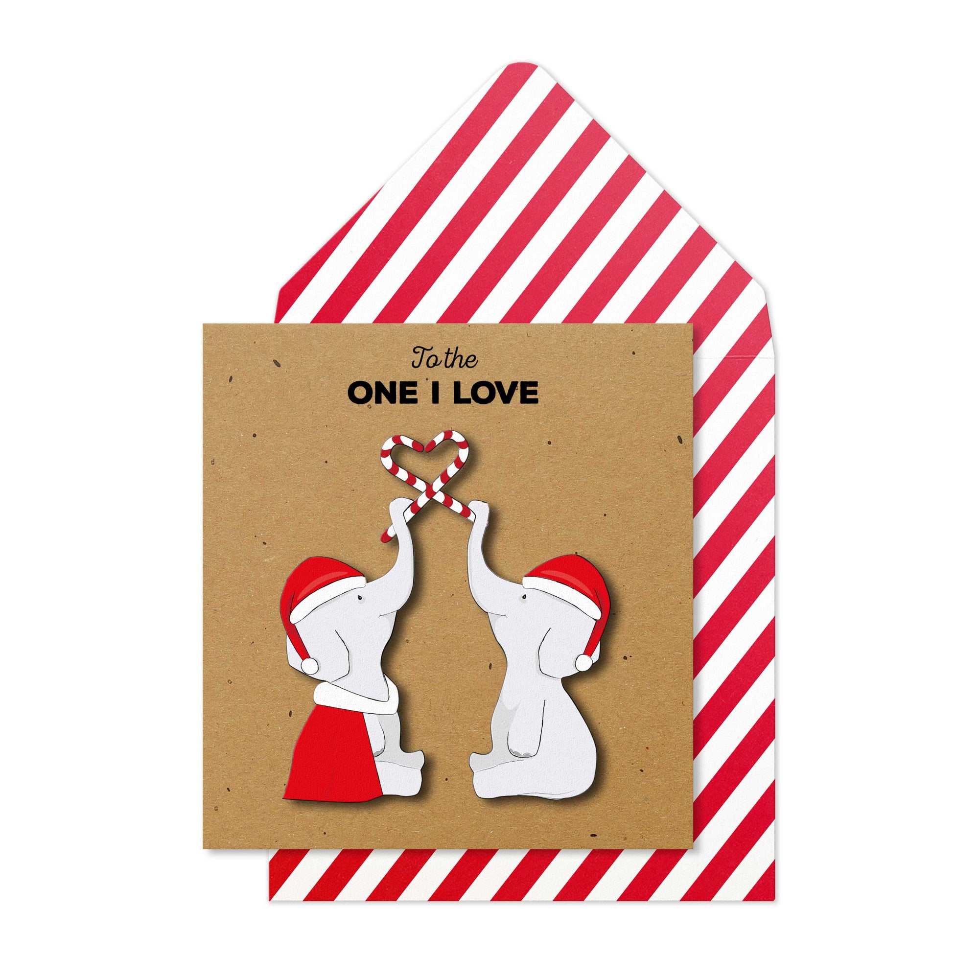 To the One I Love Candy Cane Elephants, Handmade Christmas Greeting Card