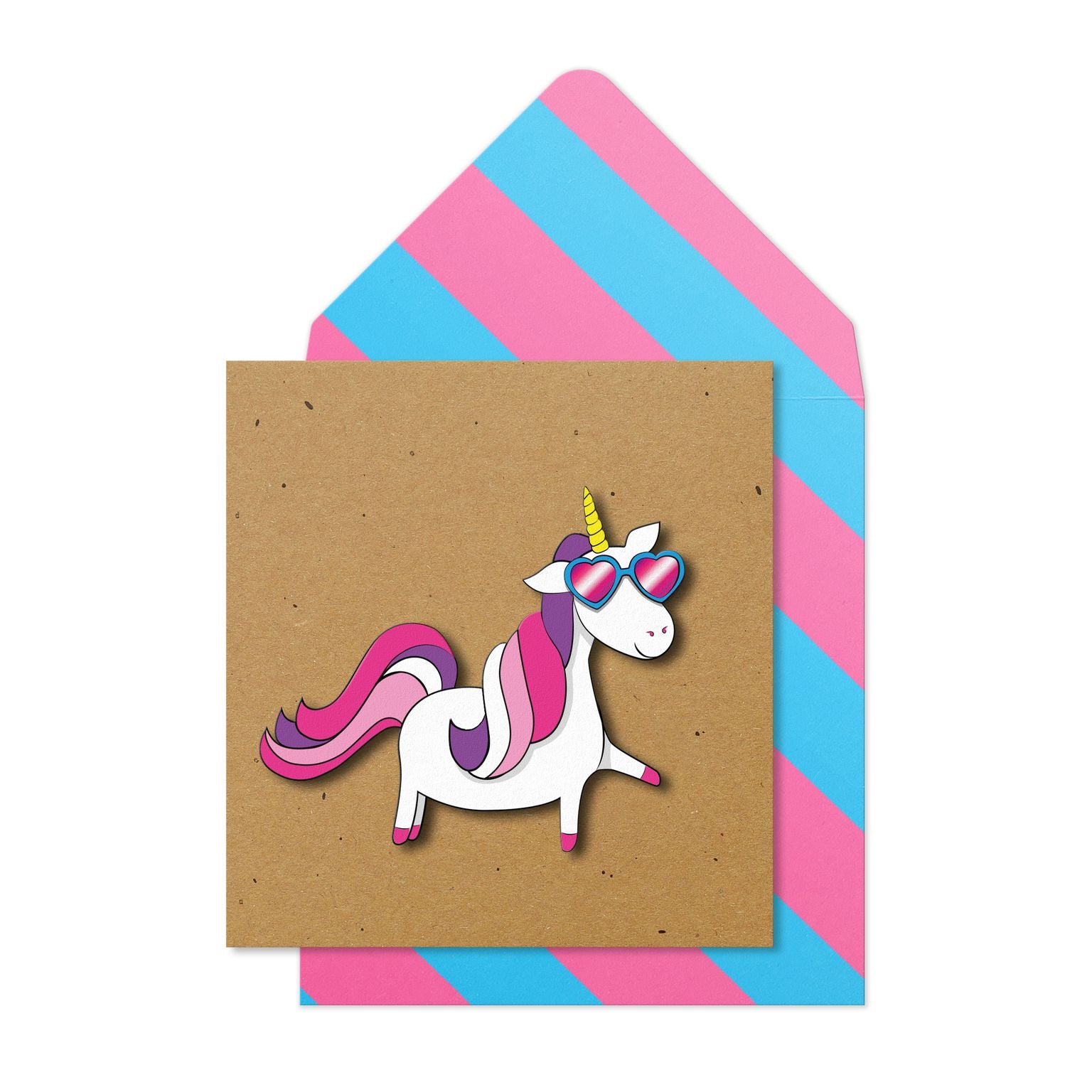 Pink Rainbow Unicorn, Blank Handmade Greeting Card
