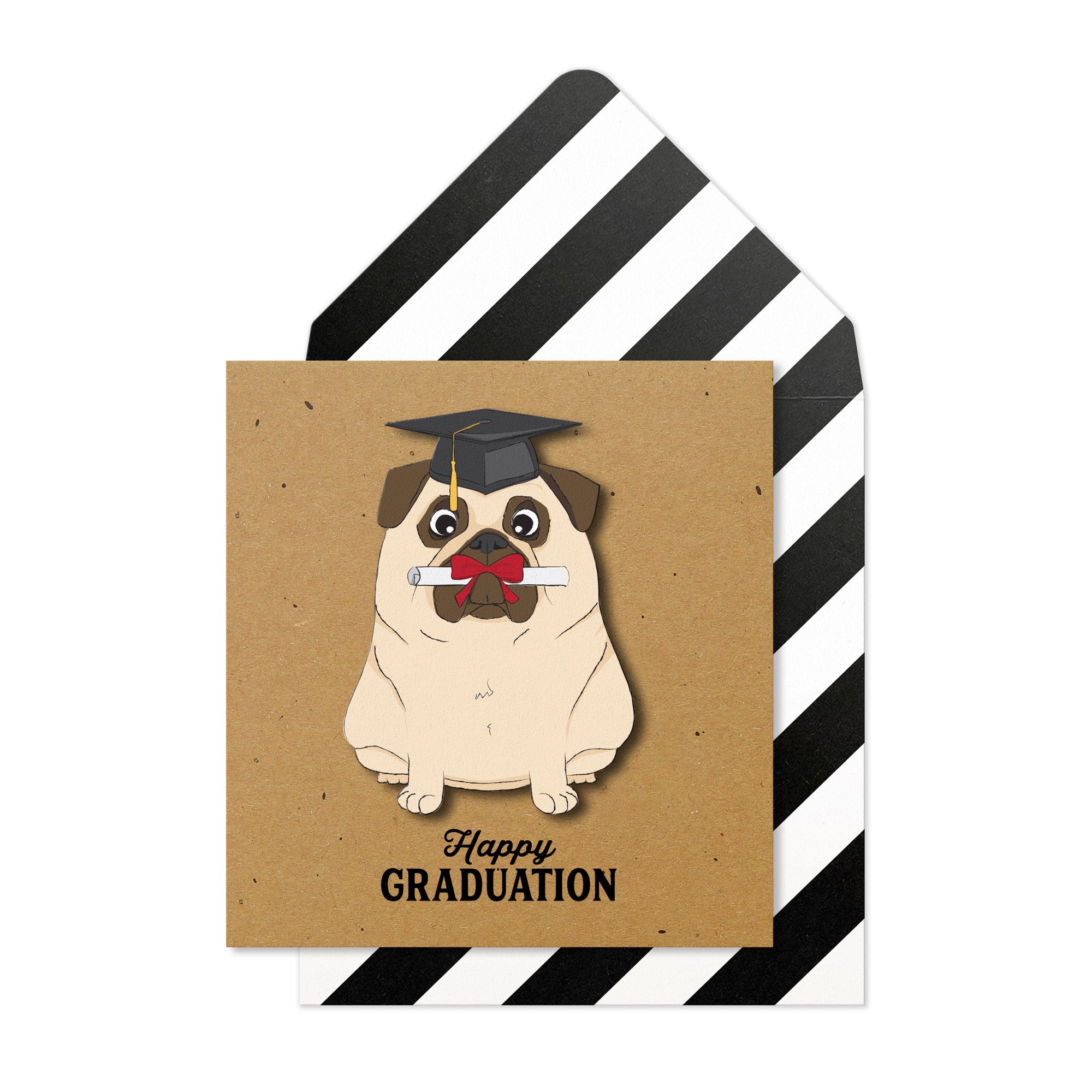 Happy Graduation Pug, Handmade Greeting Card