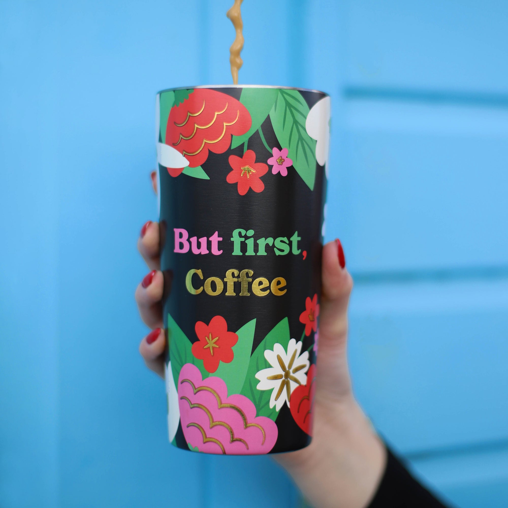 But First Coffee, Floral Travel Mug