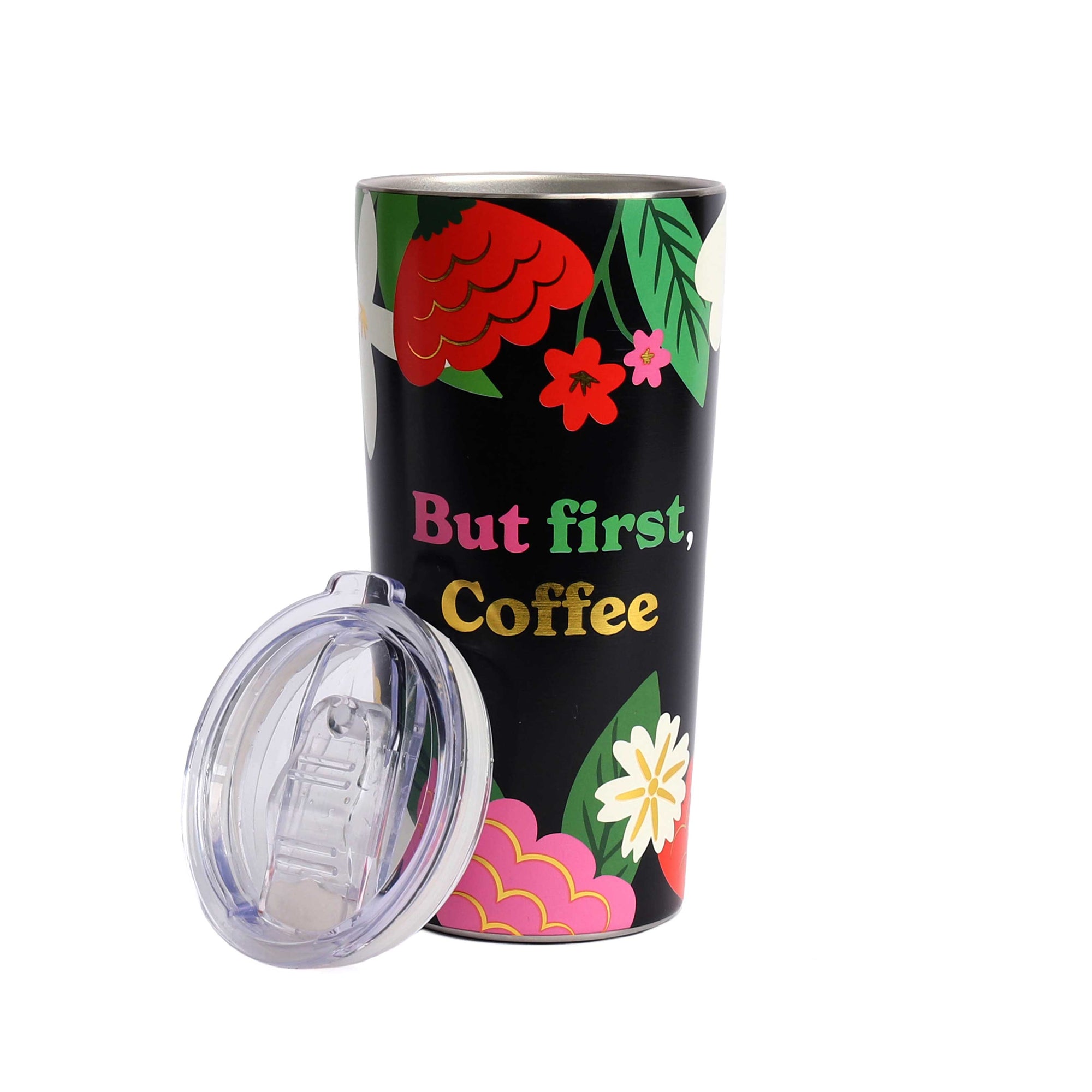 But First Coffee, Floral Travel Mug