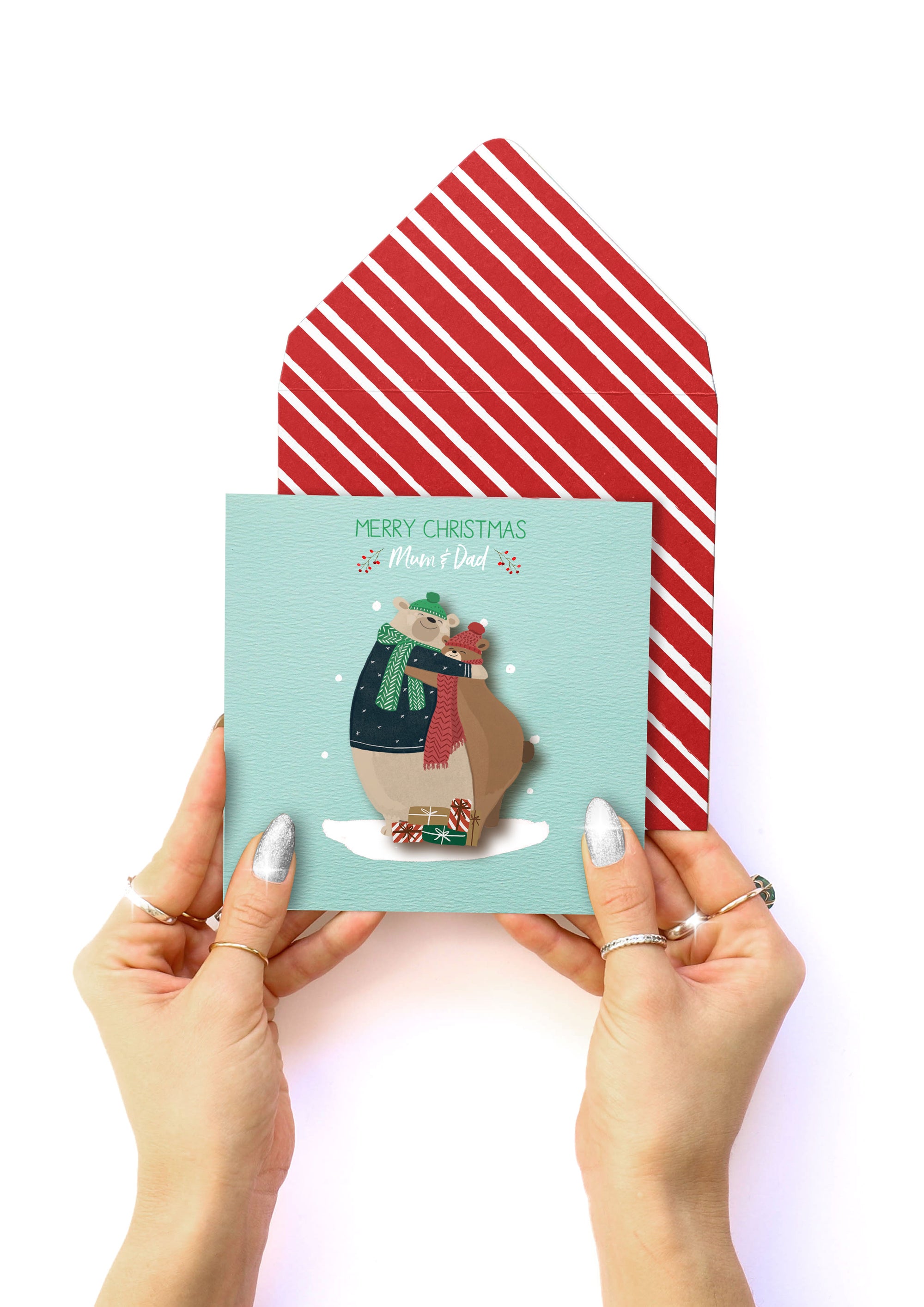 Merry Christmas Mum & Dad Bears, 3D Handmade Greeting Card