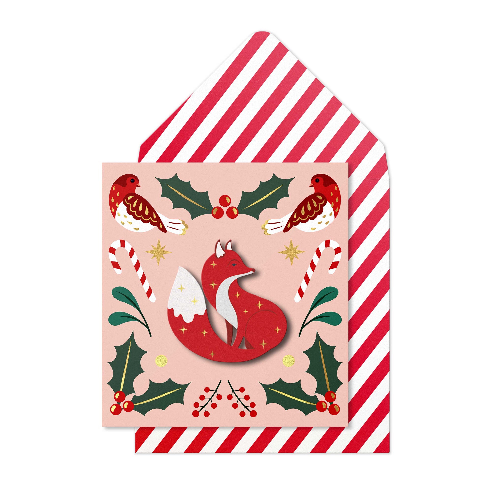 Christmas Festive Fox, Wild Moon, 3D Handmade Greeting Card