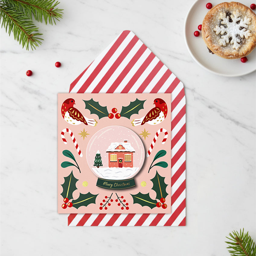Christmas Snow Globe, Wild Moon, 3D Handmade Greeting Card