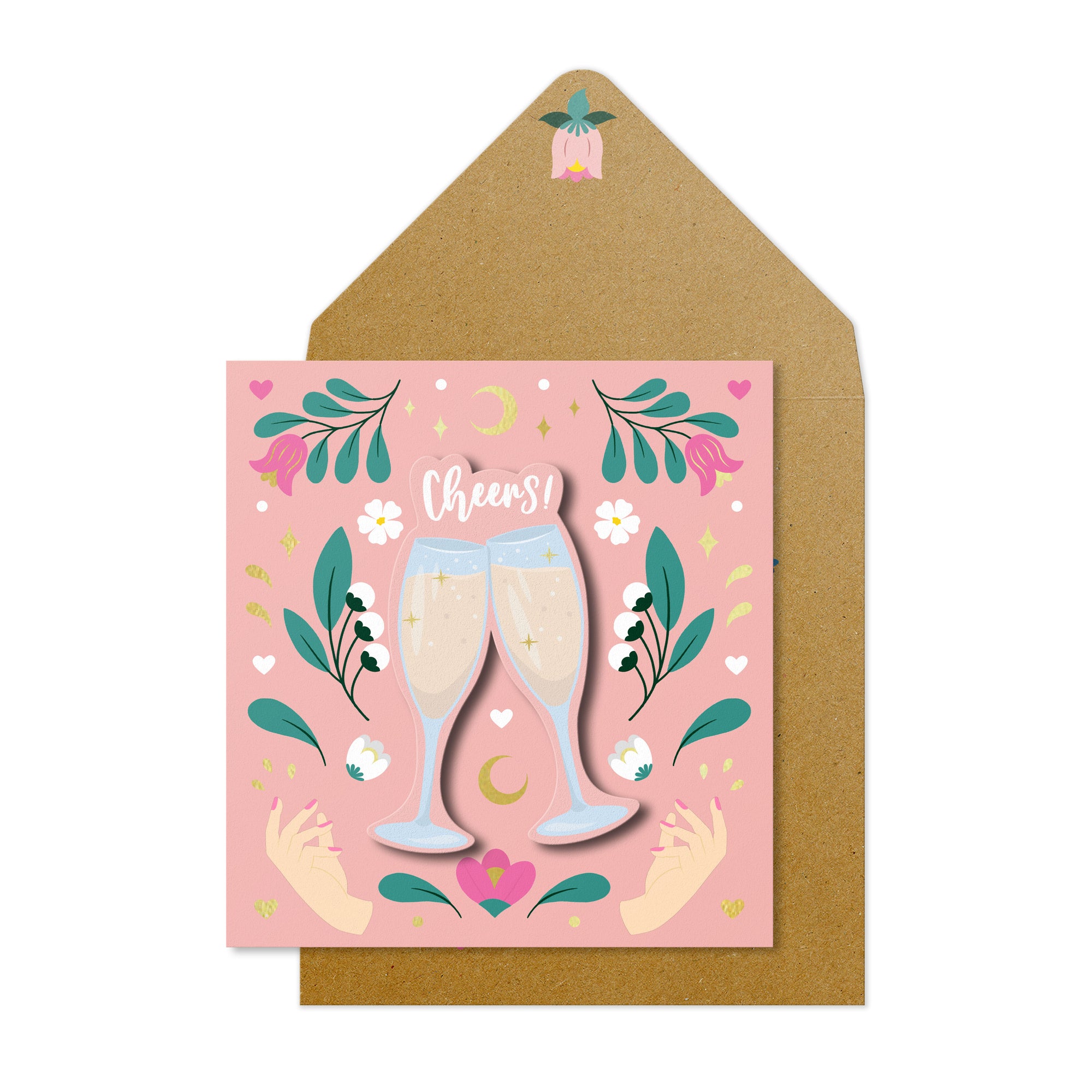 Cheers Champagne Flutes, Wild Moon, Handmade Greeting Card