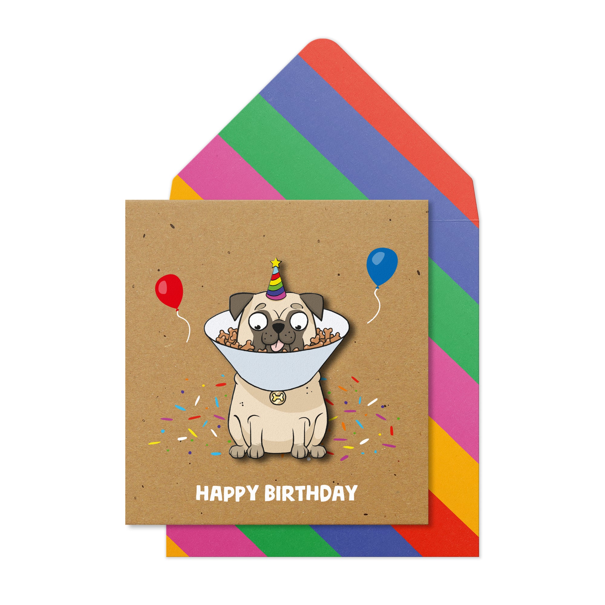 Happy Birthday, Party Pug-greeting-card