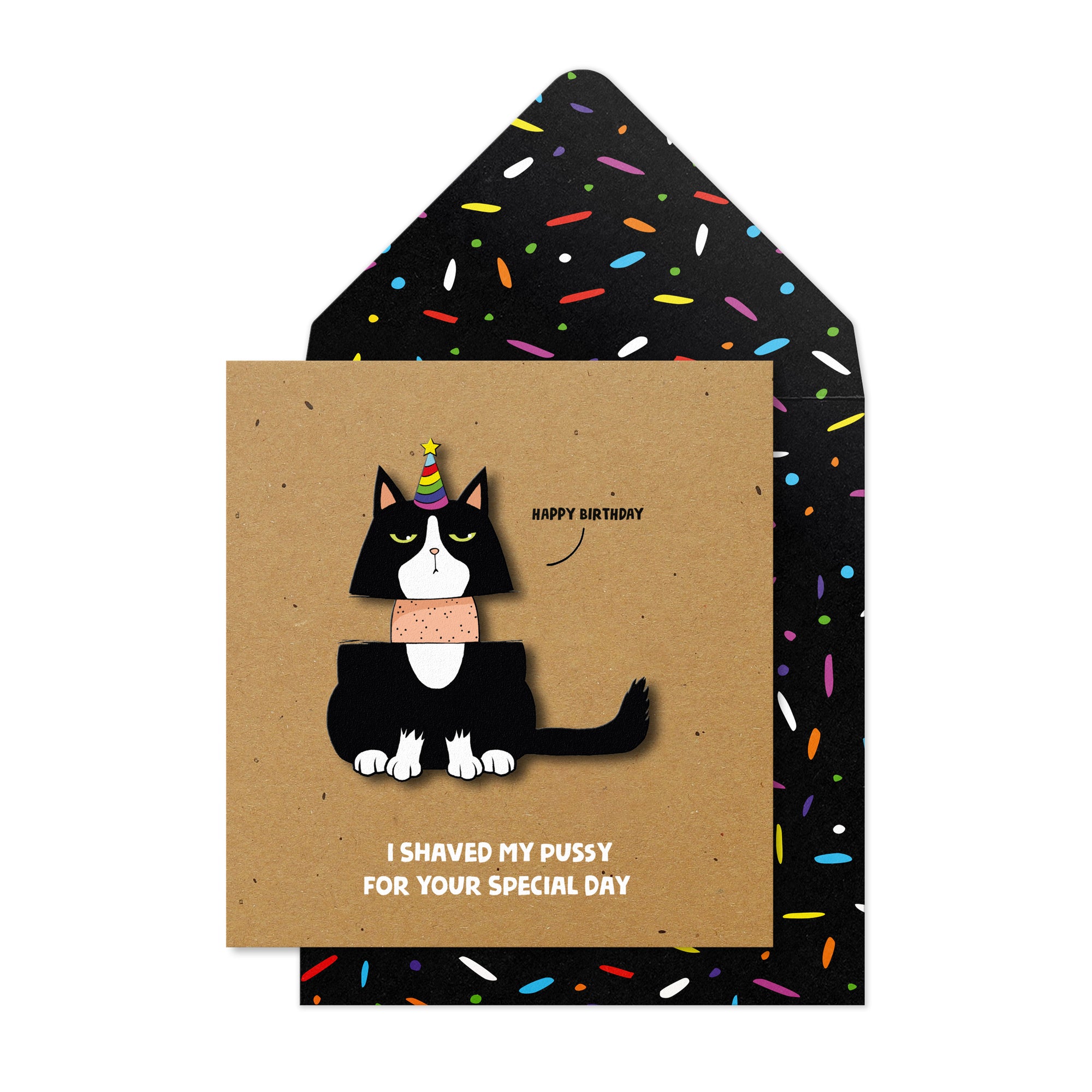 Funny Rude Cat, I shaved My…3D Handmade Greeting Card