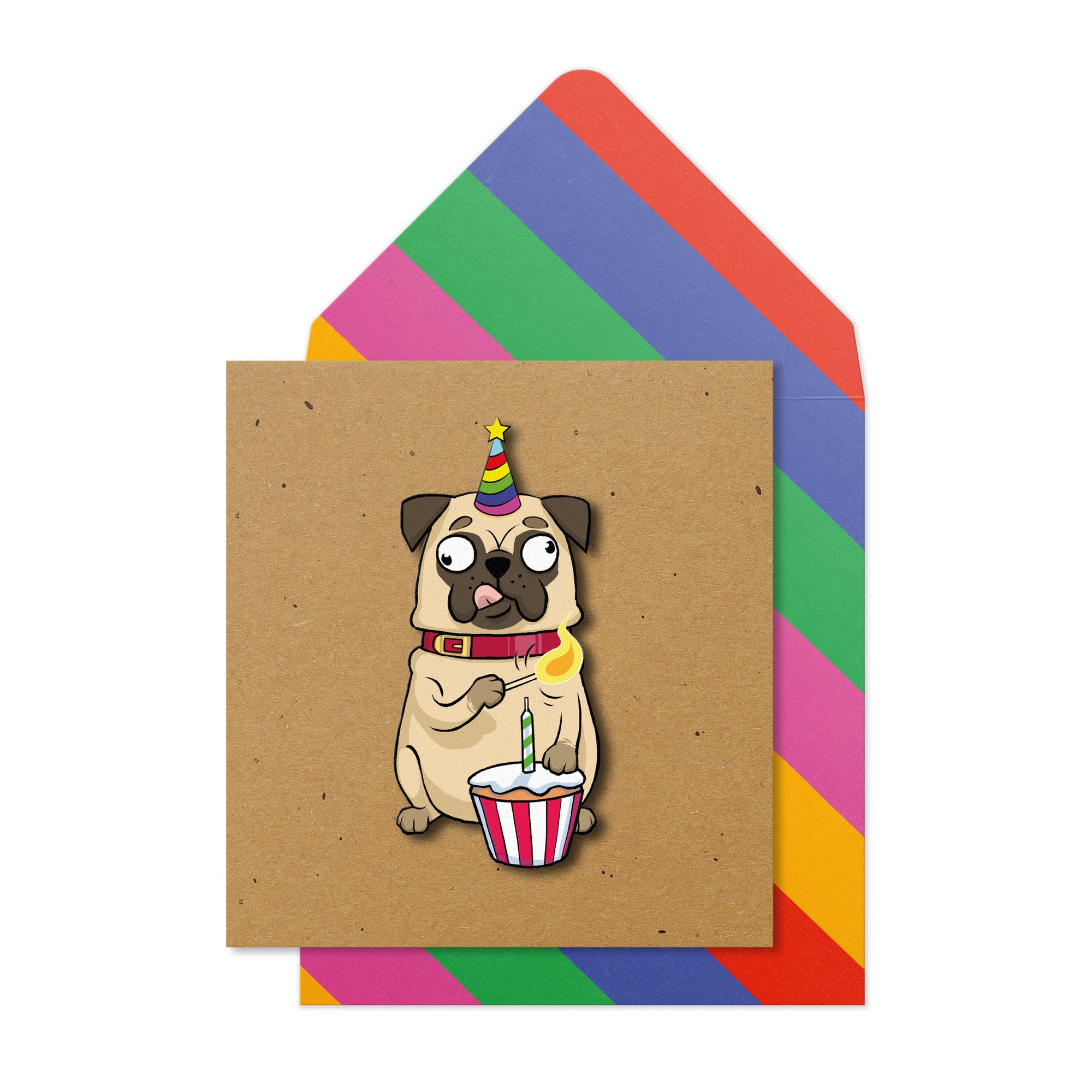 Party Pug Cupcake, 3D Handmade Greeting Card