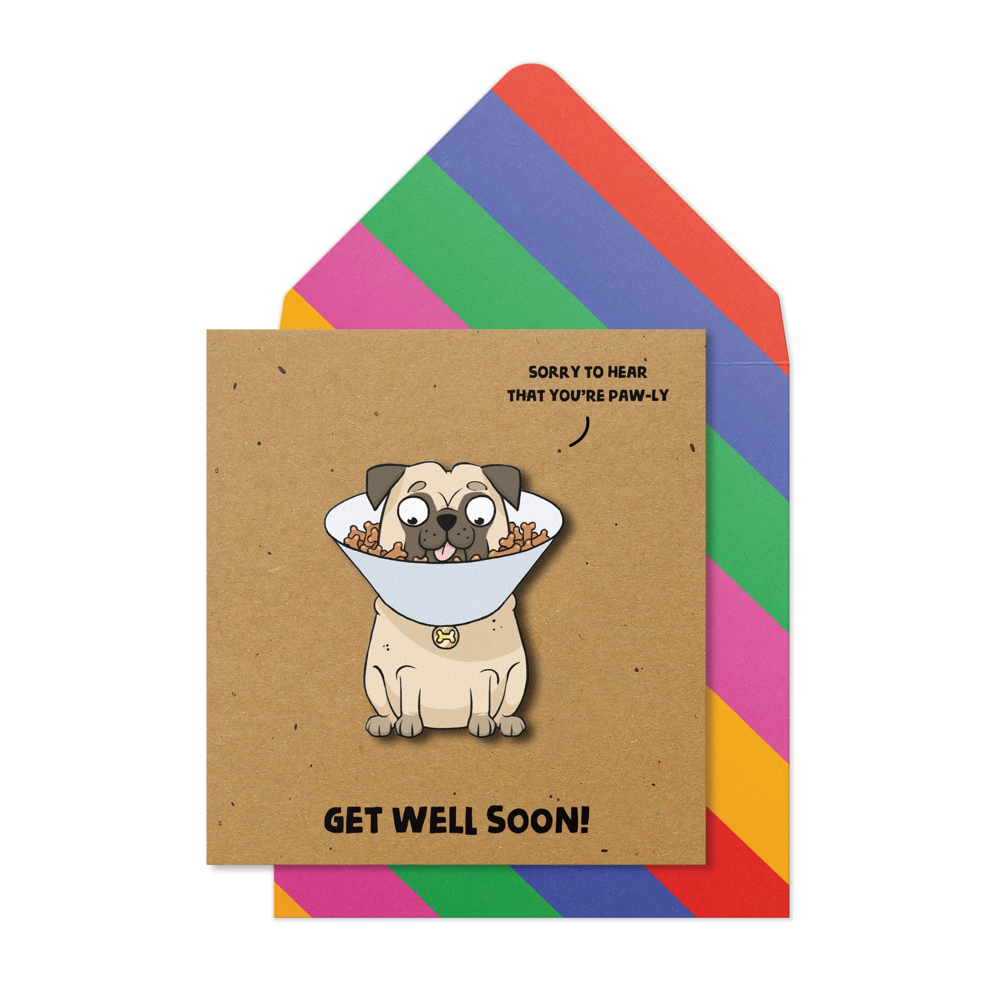 Get Well Soon Pug, 3D Handmade Greeting Card